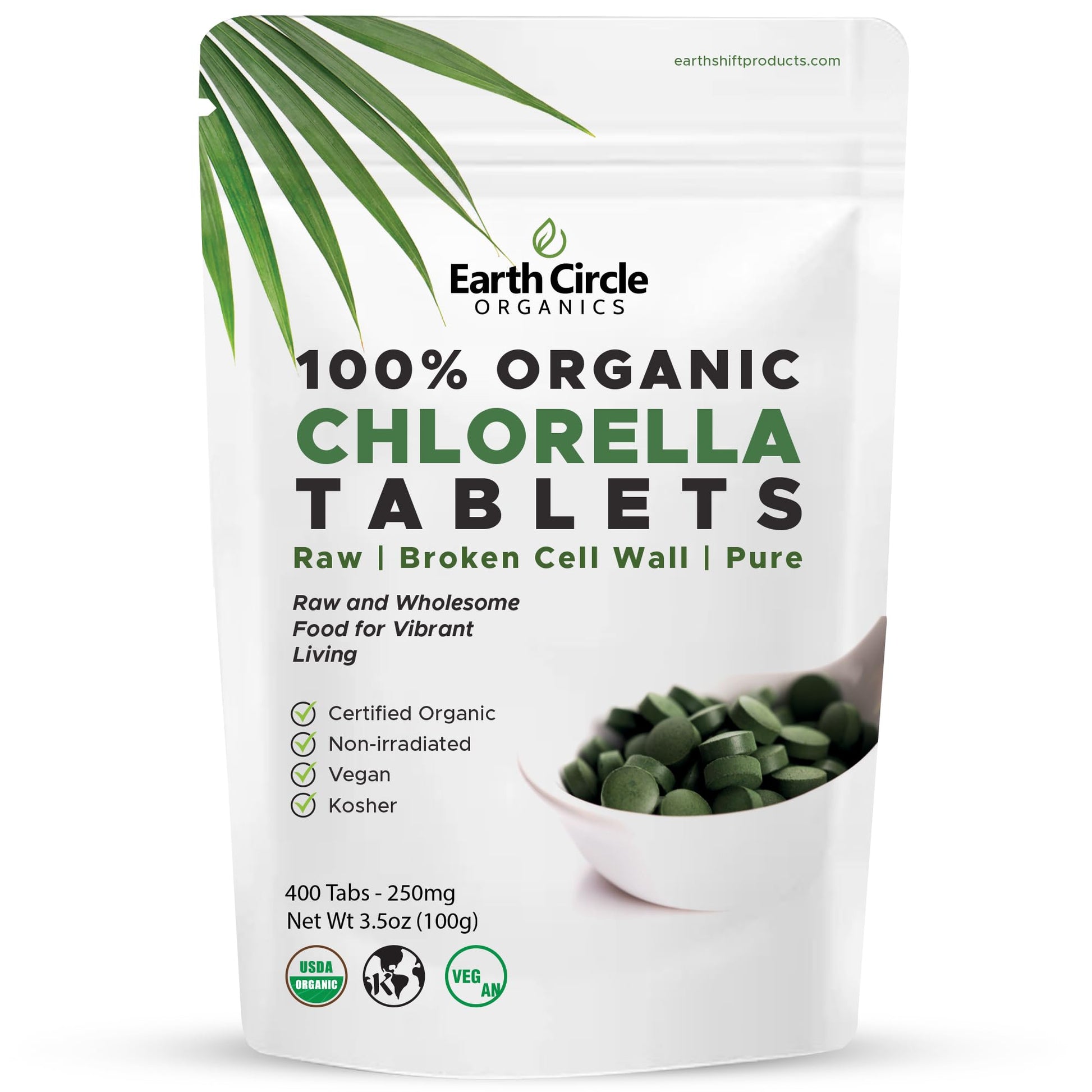 Earth Circle Organics Chlorella Tablets, 400 Count