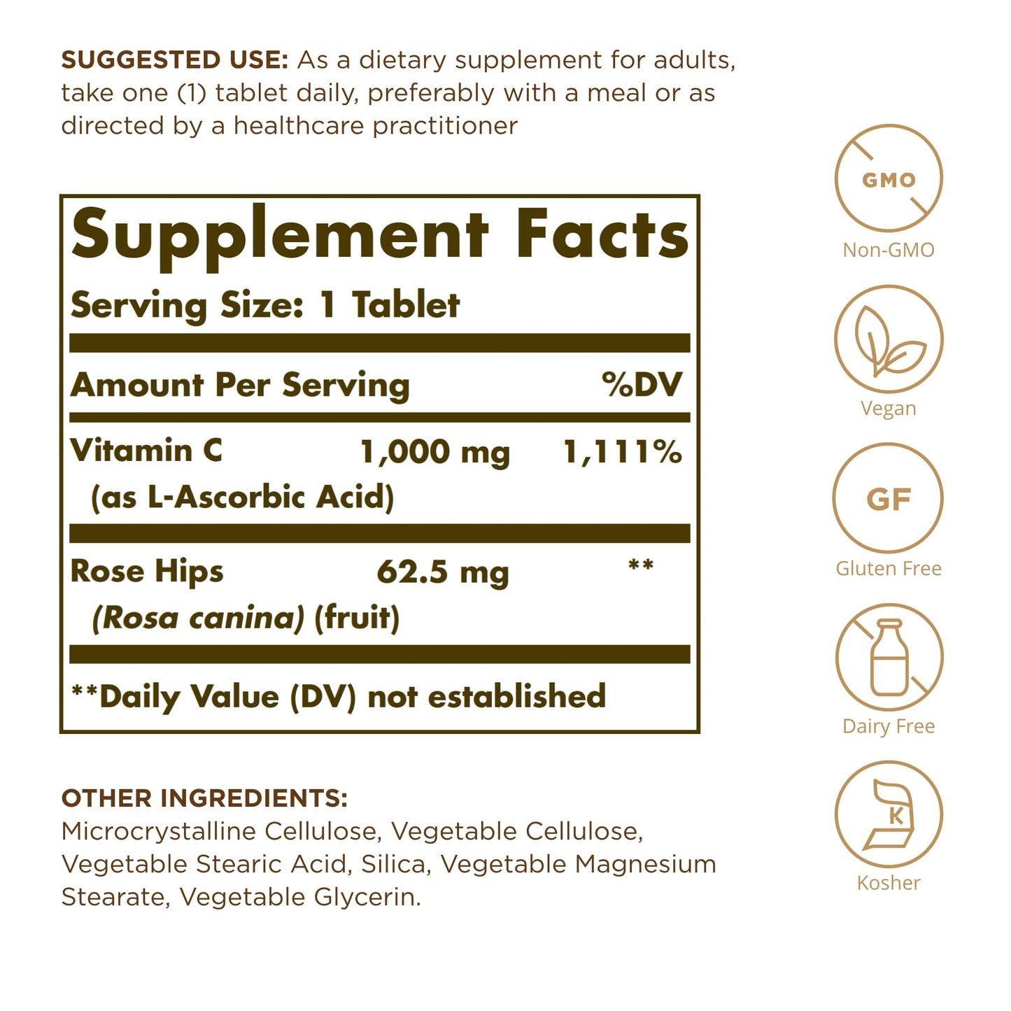 Solgar Vitamin C 1000 mg with Rose HIPS, 500 Tablets