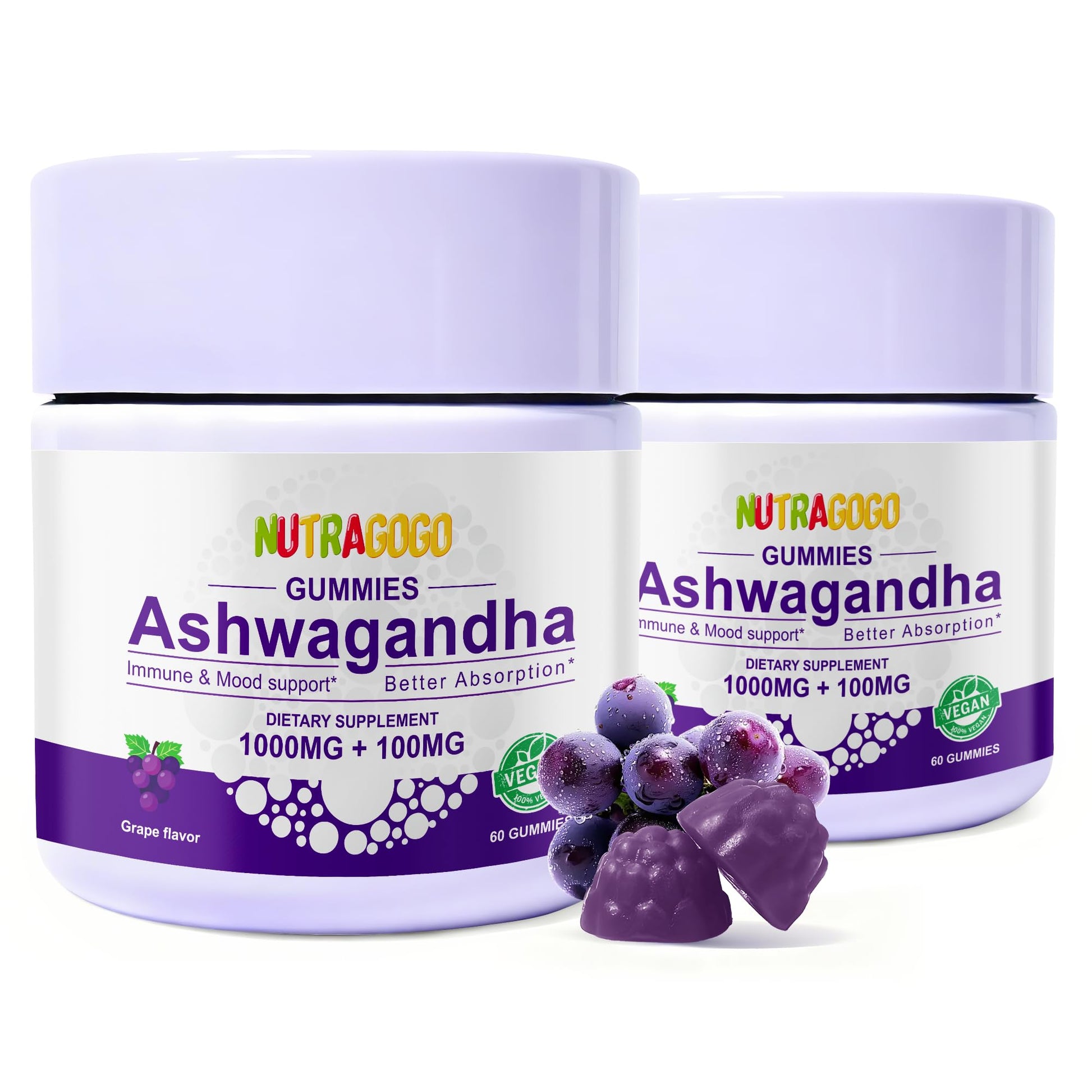 NUTRAGOGO Ashwagandha Gummies & Vitamin D3 Gummies, 120 Gummies