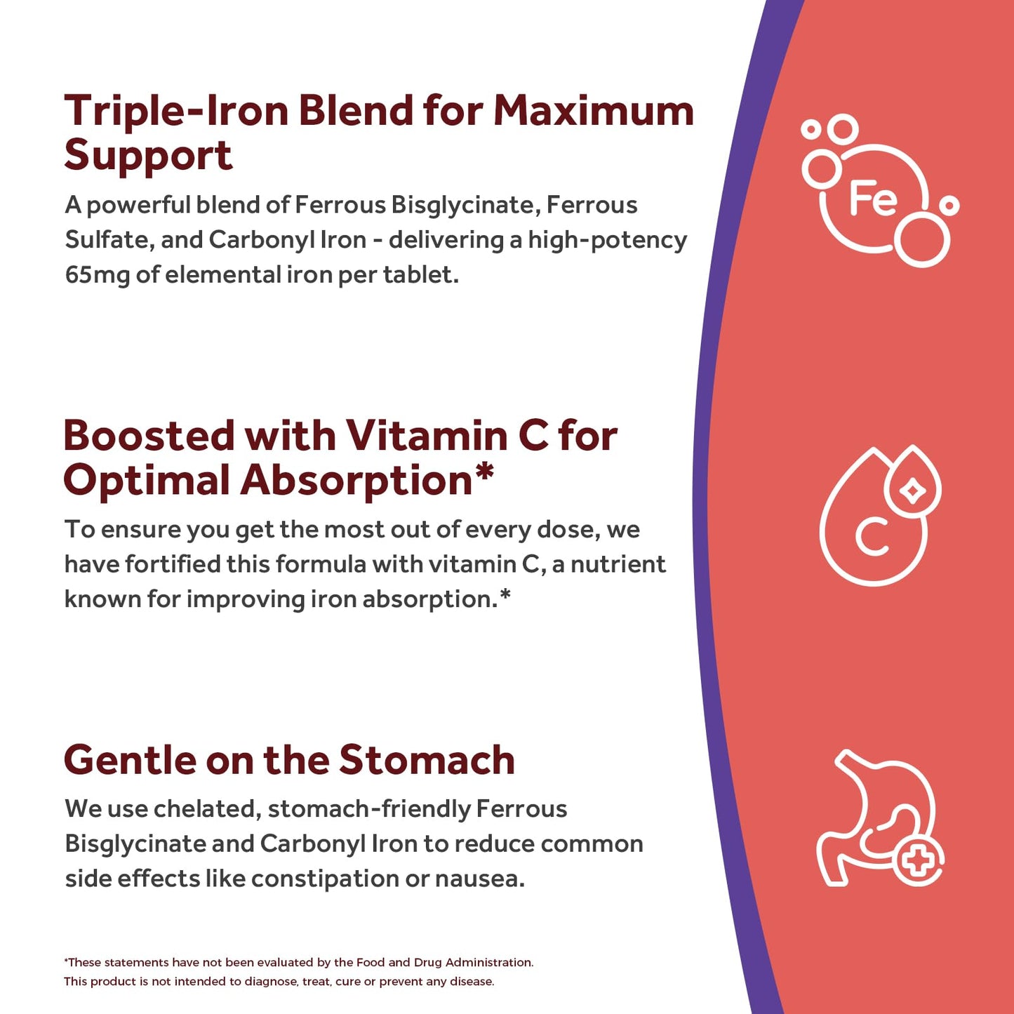 Doctor's Recipes Iron Supplement for Women & Men Tablets, 60 Count