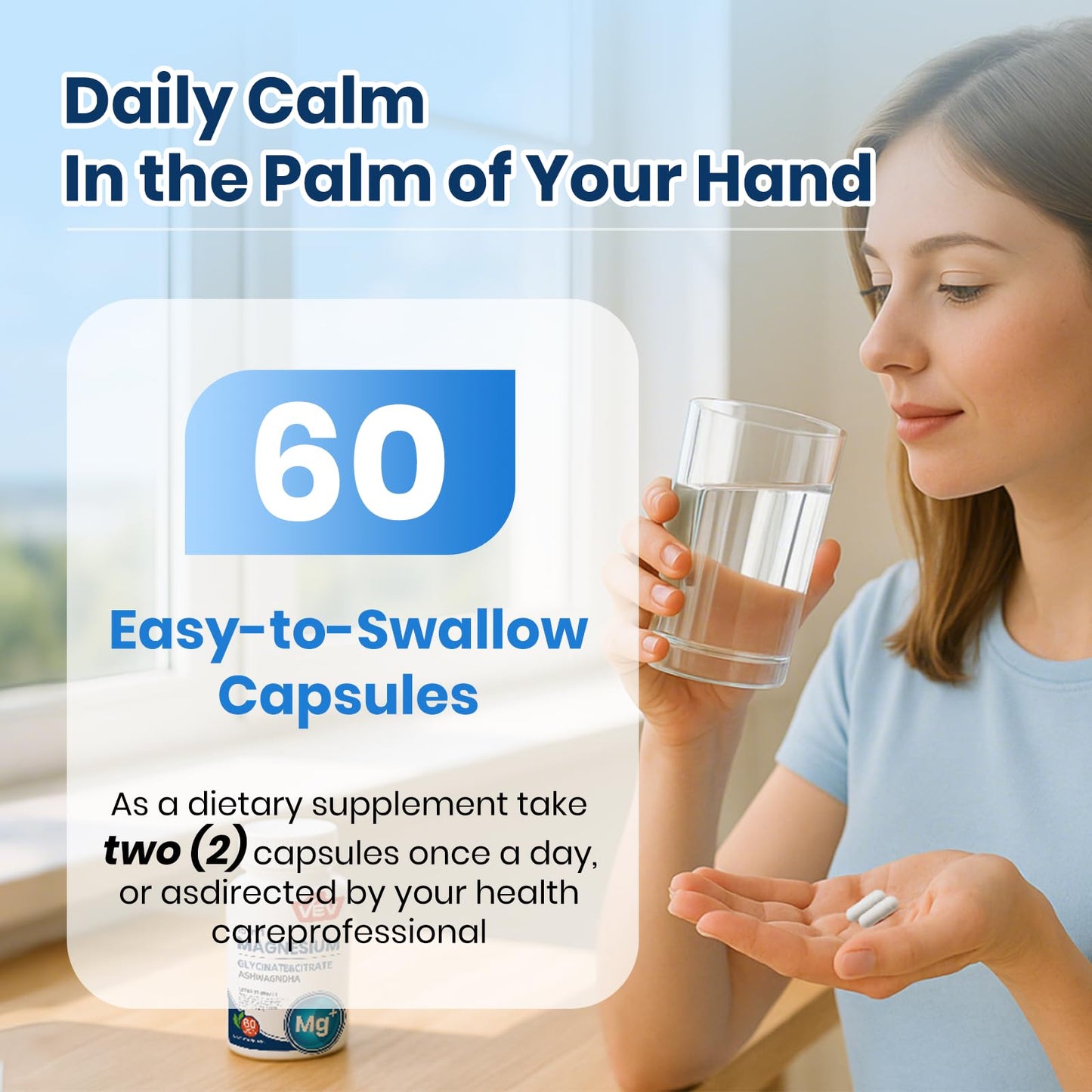 VEV Deep Calm 15 in 1 Magnesium Glycinate & Citrate Complex Capsules, 60 Vegan Capsules