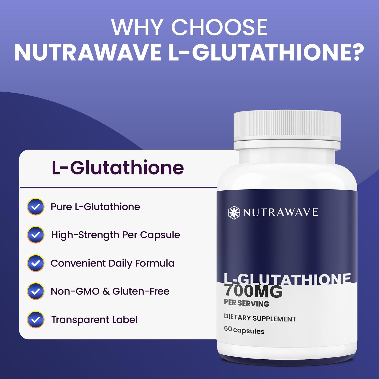 Nutra Wave L-Glutathione Reduced 700mg Capsules, 60 Count