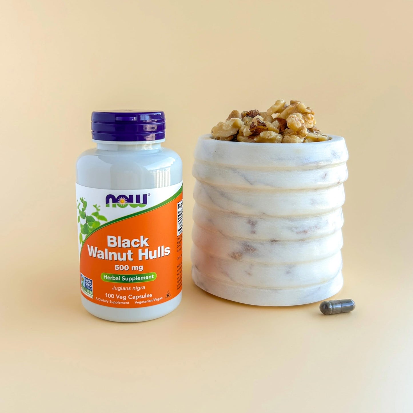 NOW Foods Black Walnut Hulls 500 mg Capsules, 100 Count