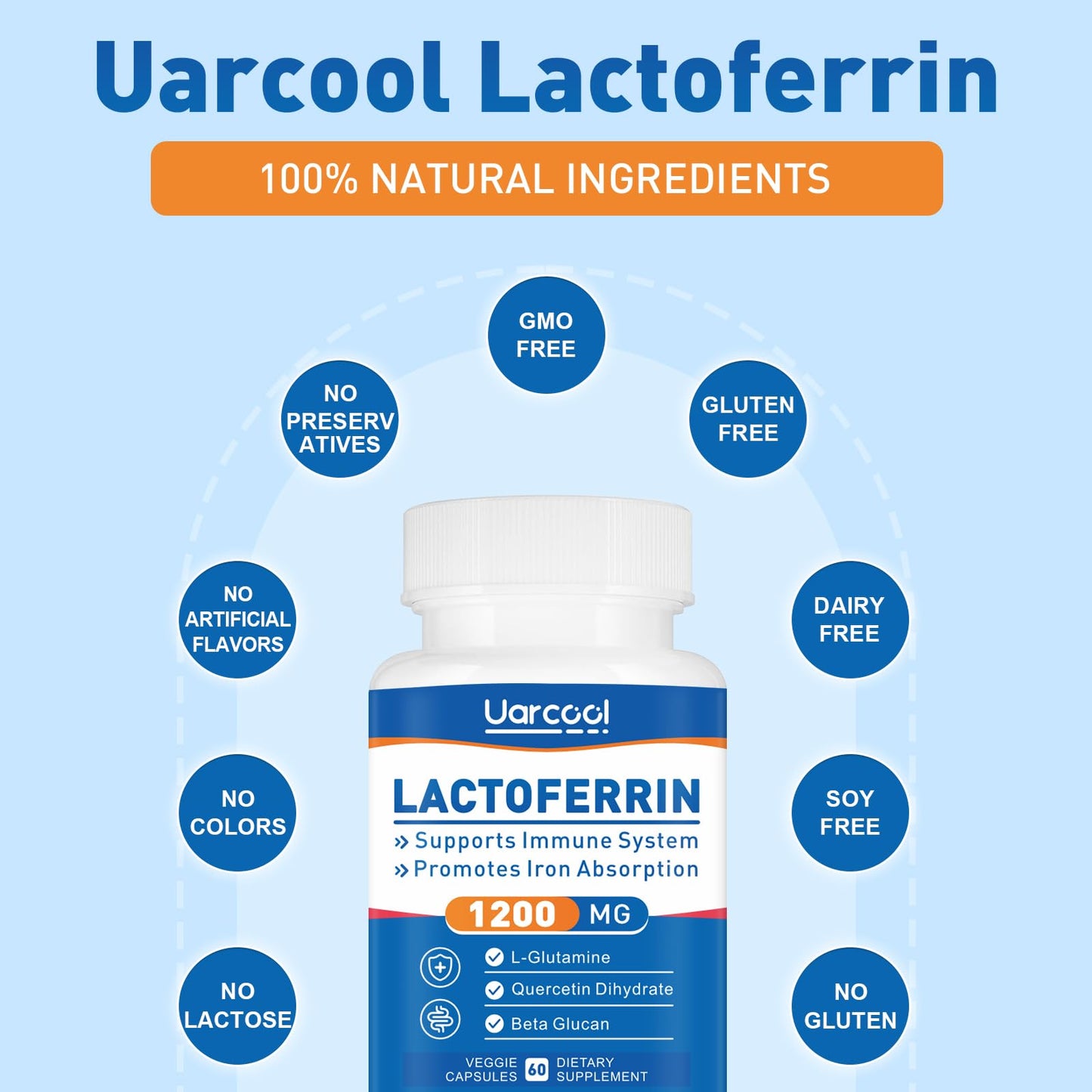 Uarcool Lactoferrin Supplement 1200mg Softgels, 2 Bottles