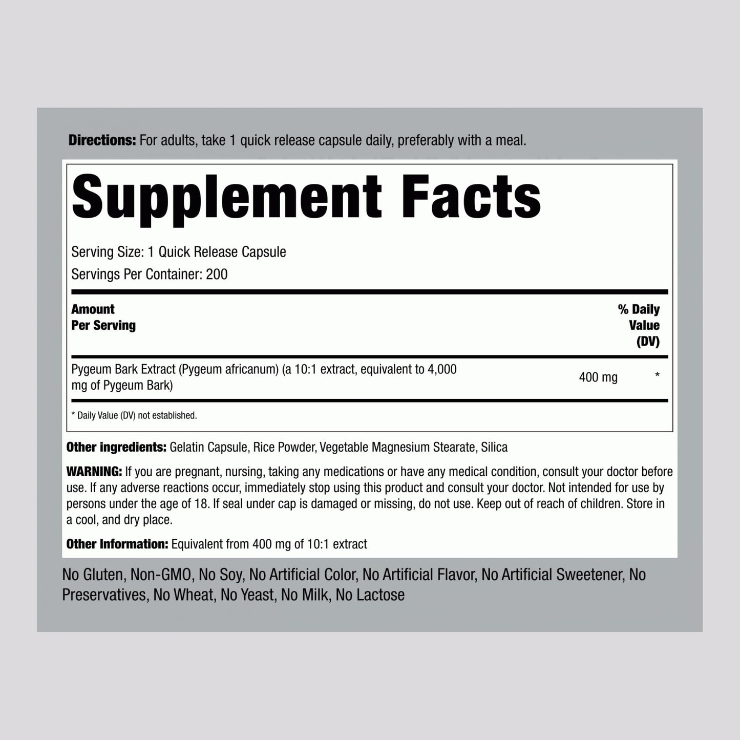 Piping Rock Pygeum Supplement Capsule 200 Count