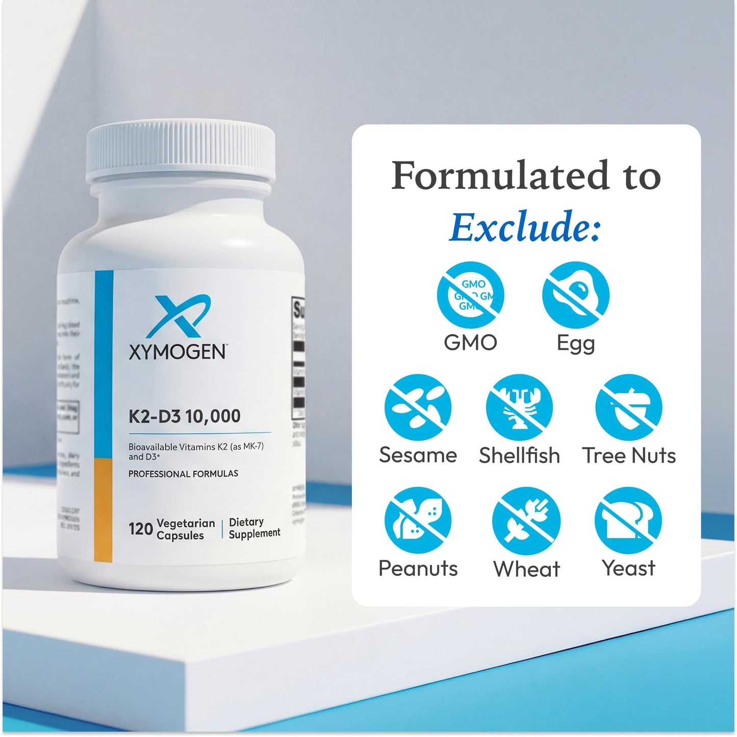 XYMOGEN K2-D3 10000 Vitamin D3 K2 Supplement for Immune, Bone & Cardiovascular Support Capsule, 120 Count