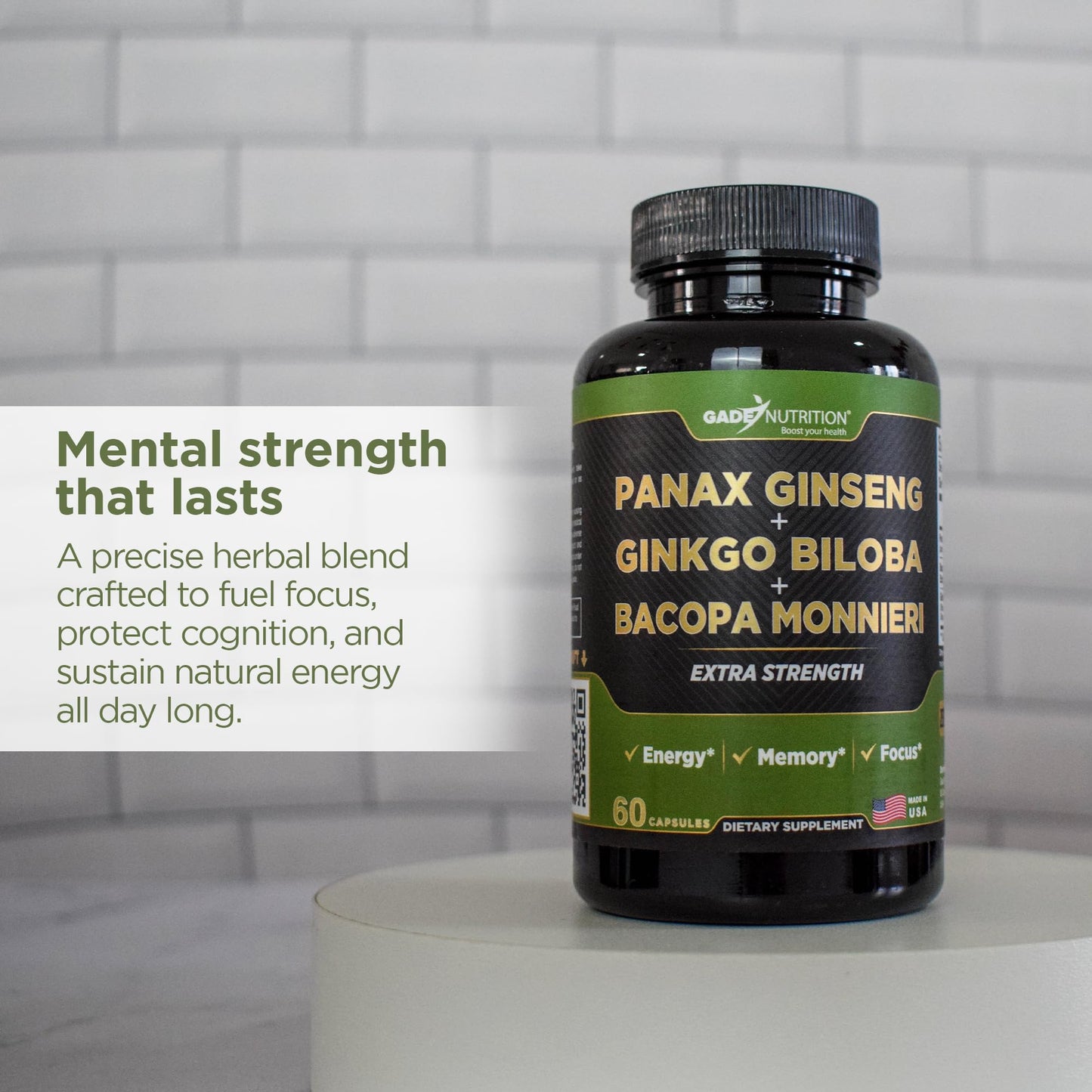 GADE NUTRITION BOOST YOUR HEALTH Ginkgo Biloba with Ginseng Supplement and Bacopa Monnieri Capsules, 60 Count