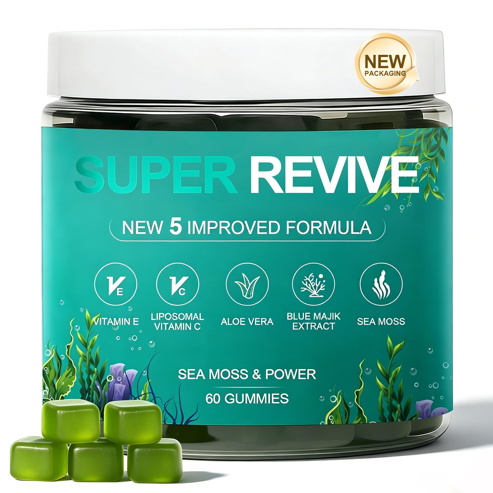 Plaxssuss Super Revive Gummies for Hair Loss Sea Moss 60 Count
