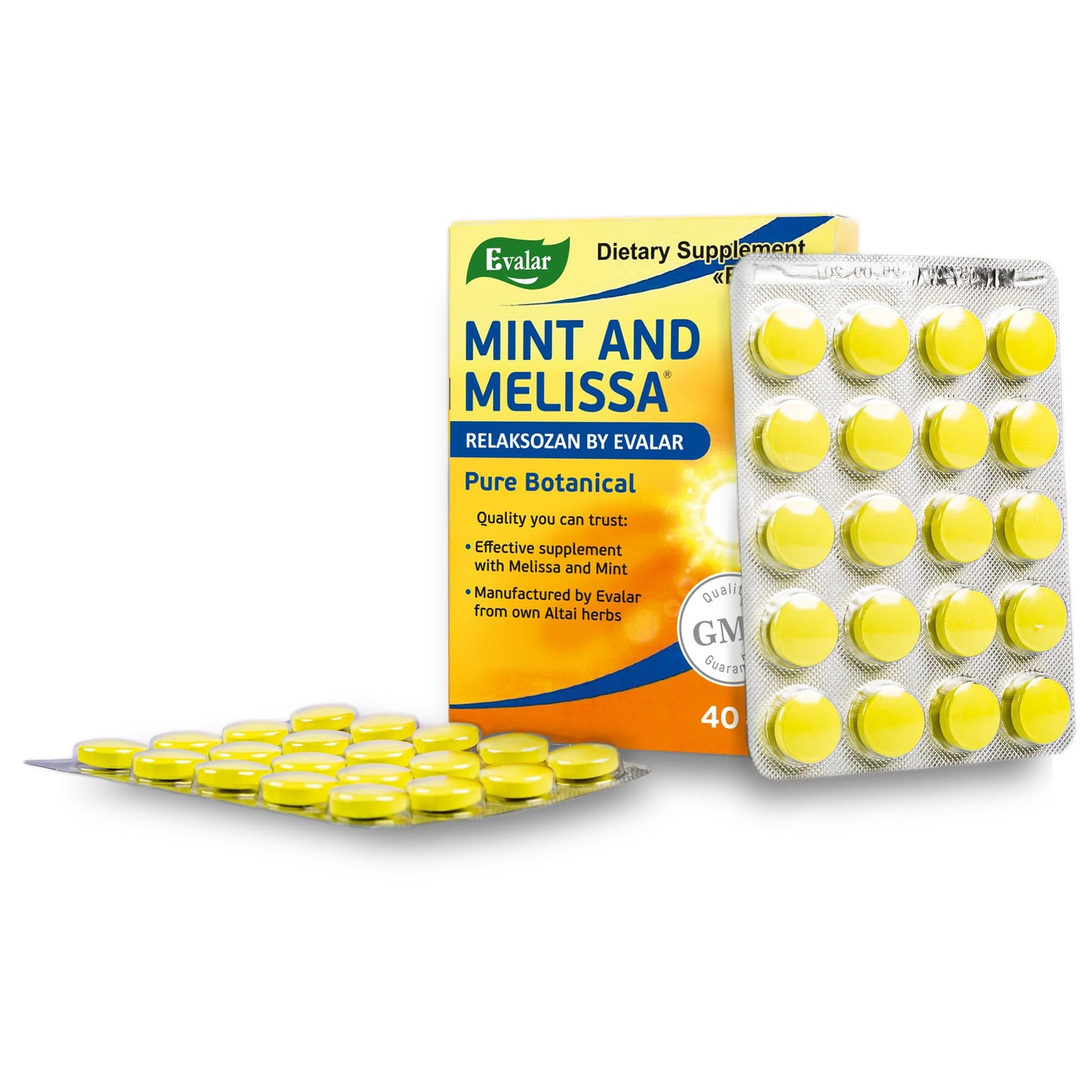 Evalar Melissa Mint Siberian Herbs Relaksozan Tablets, 40 Count