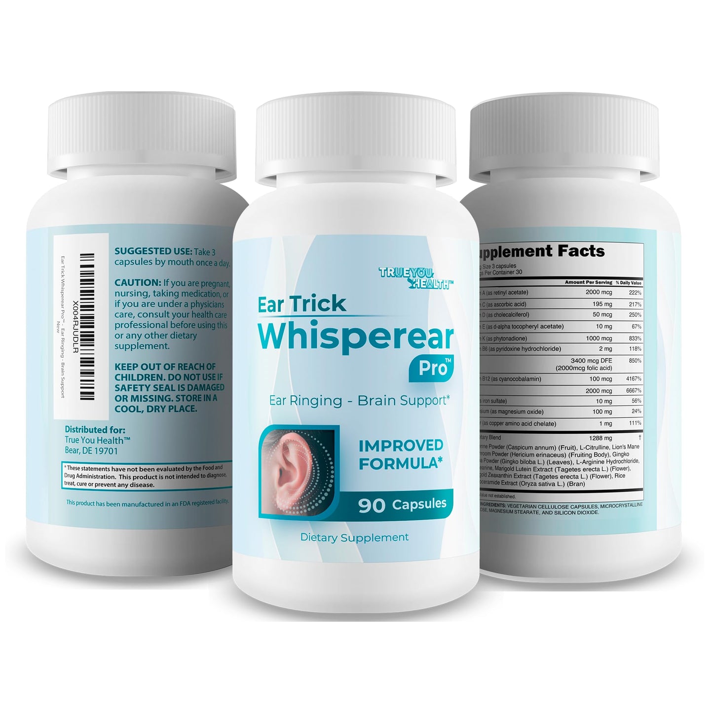 True You Health Ear Trick Whisperear Pro Clear Tinnitus Relief Hearing Supplement Capsules, 90 Count
