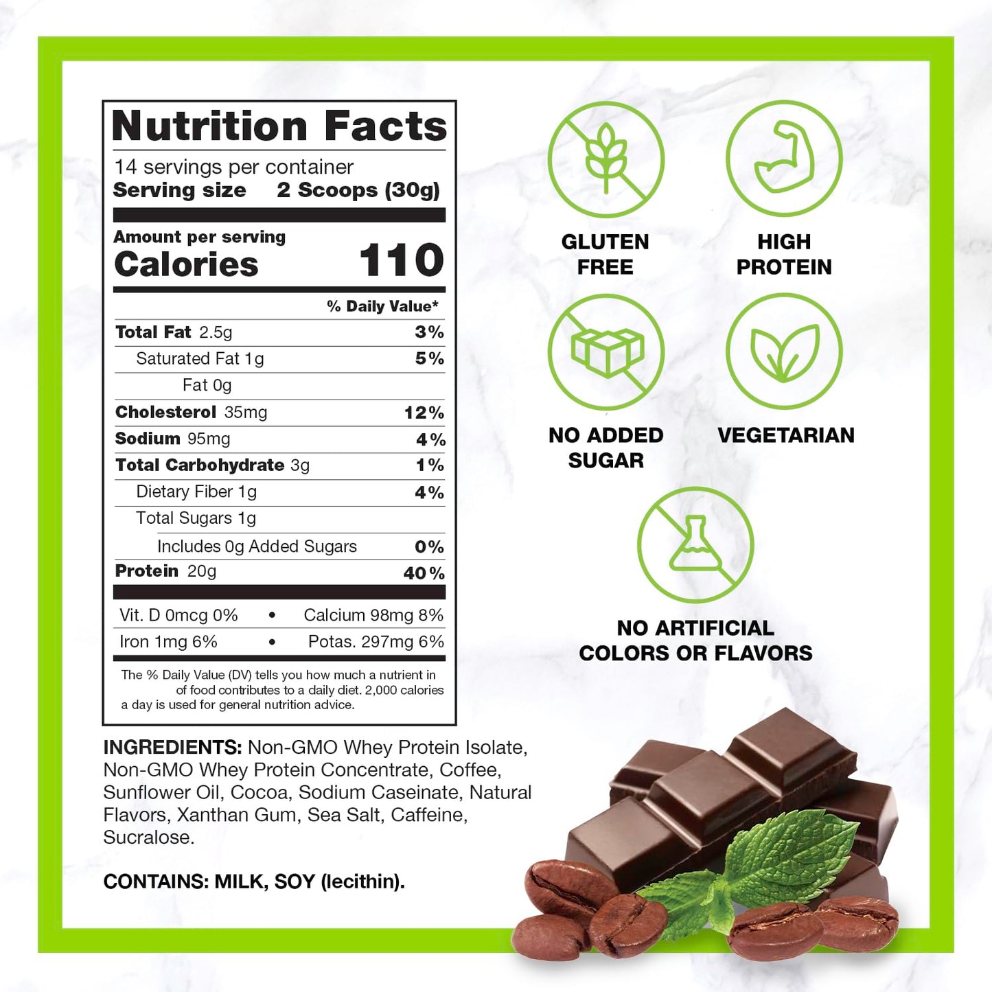 CHIKE Mocha Mint High Protein Iced Coffee Powder, 14.8 Ounce
