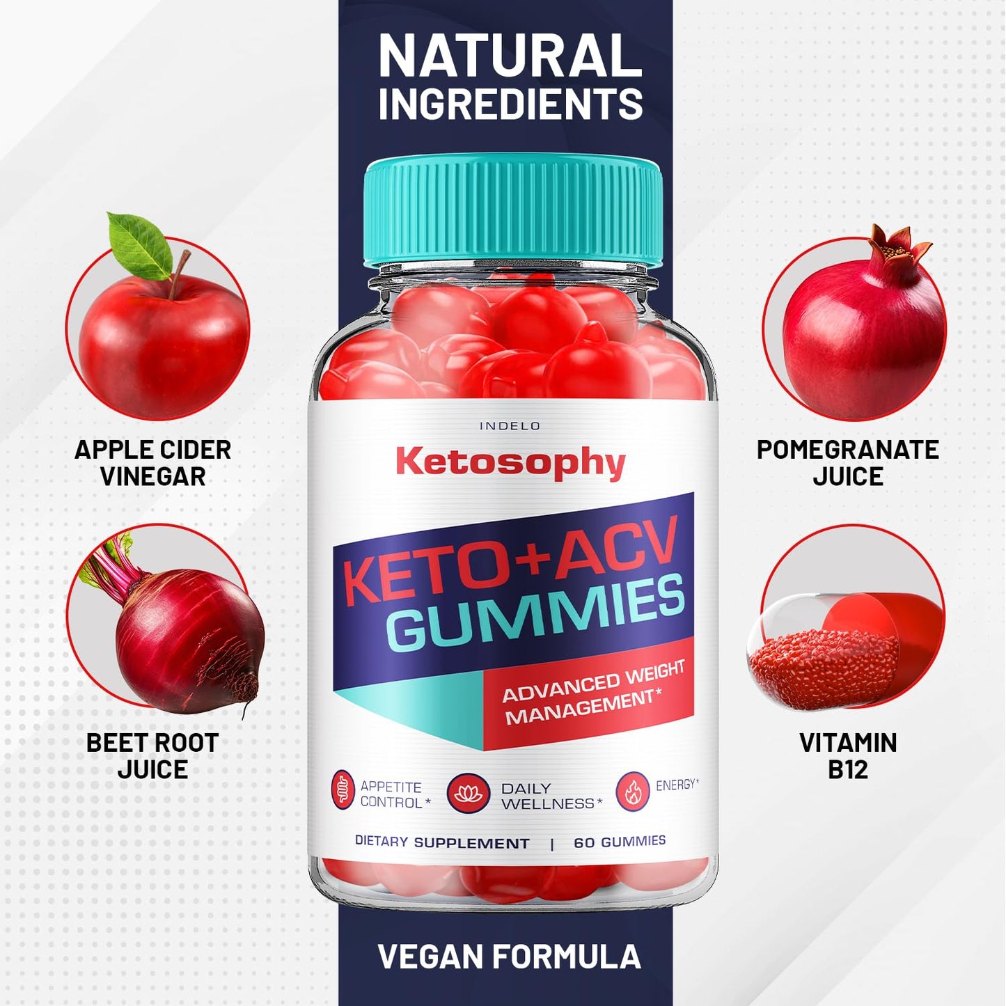 Indelo KetoSophy Keto ACV Gummies, 180 Gummies