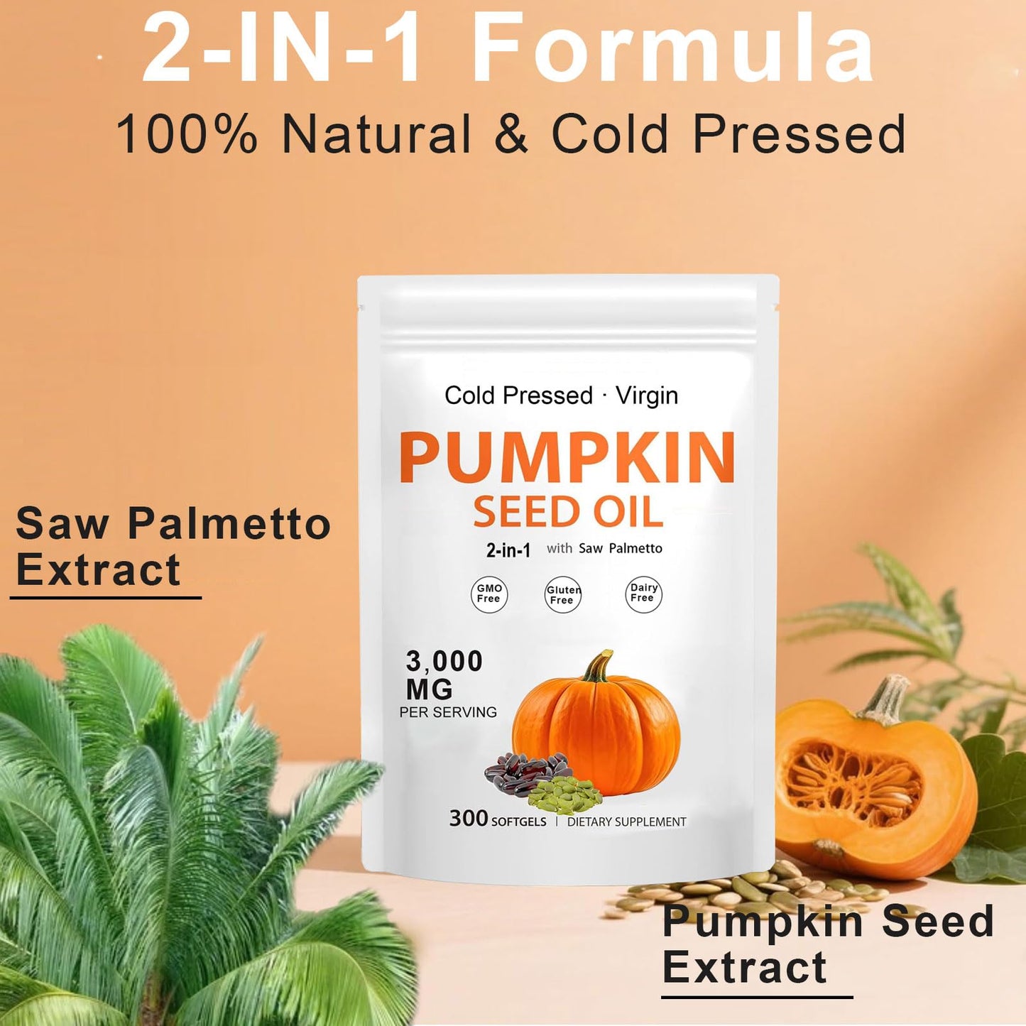 Zenbora Pumpkin Seed Oil with Saw Palmetto Softgels, 300 Count