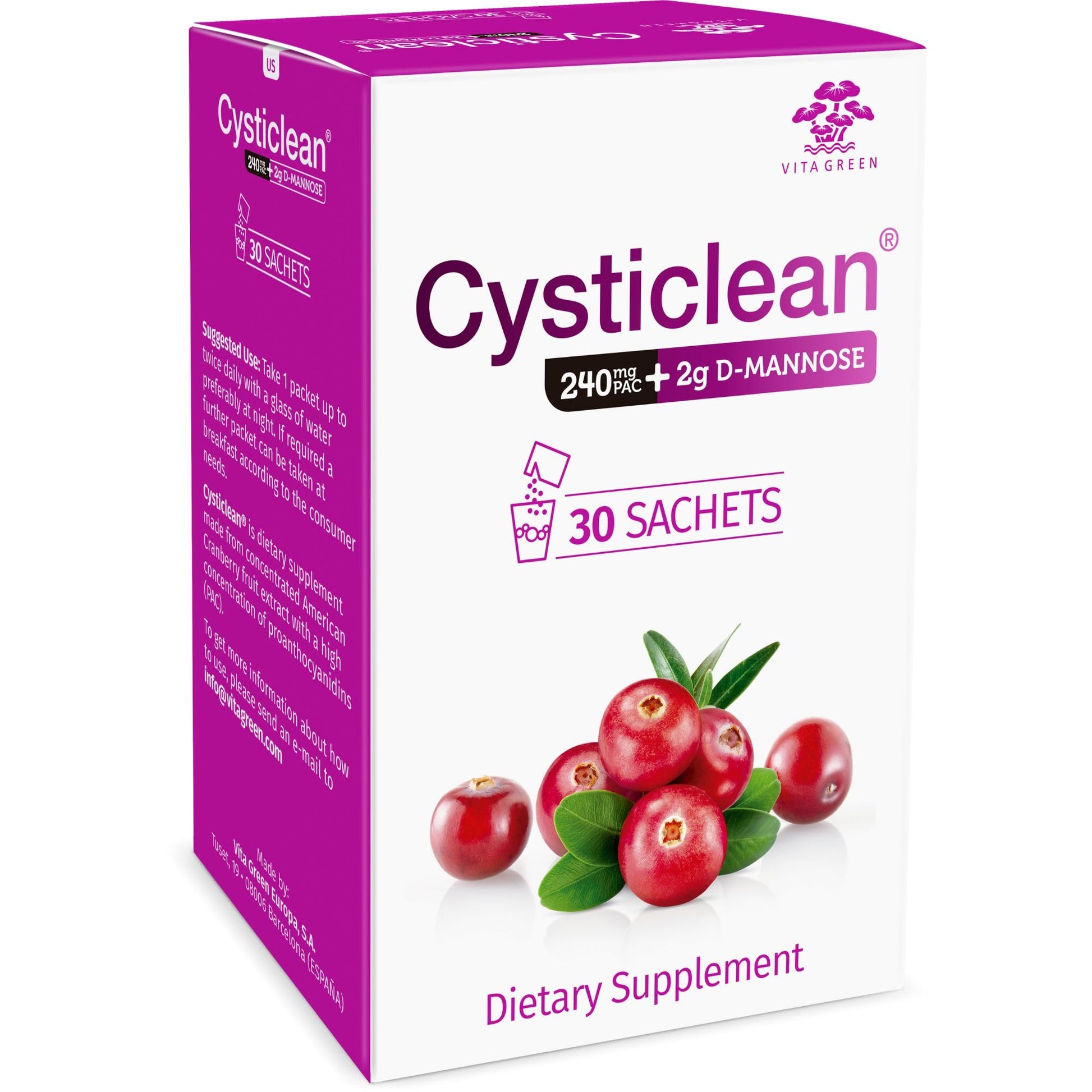 Cysticlean 240mg PAC + D-Mannose 2g Powder 3.22 oz