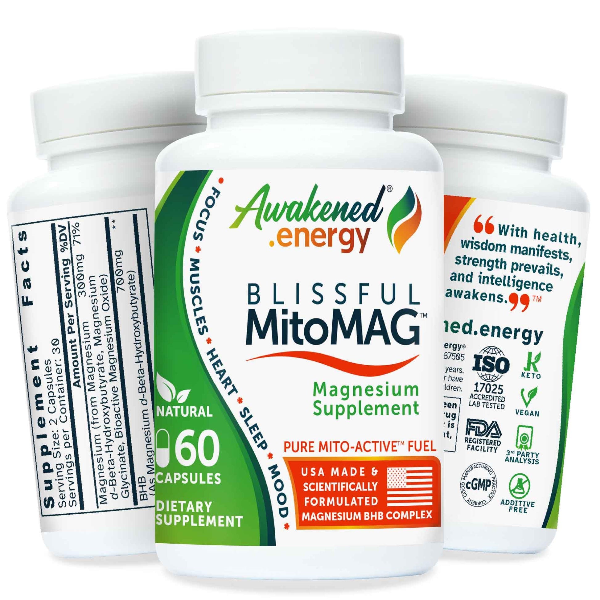 Awakened.energy Blissful MitoMag 300mg Elemental Magnesium Complex, Capsule, 60 Count