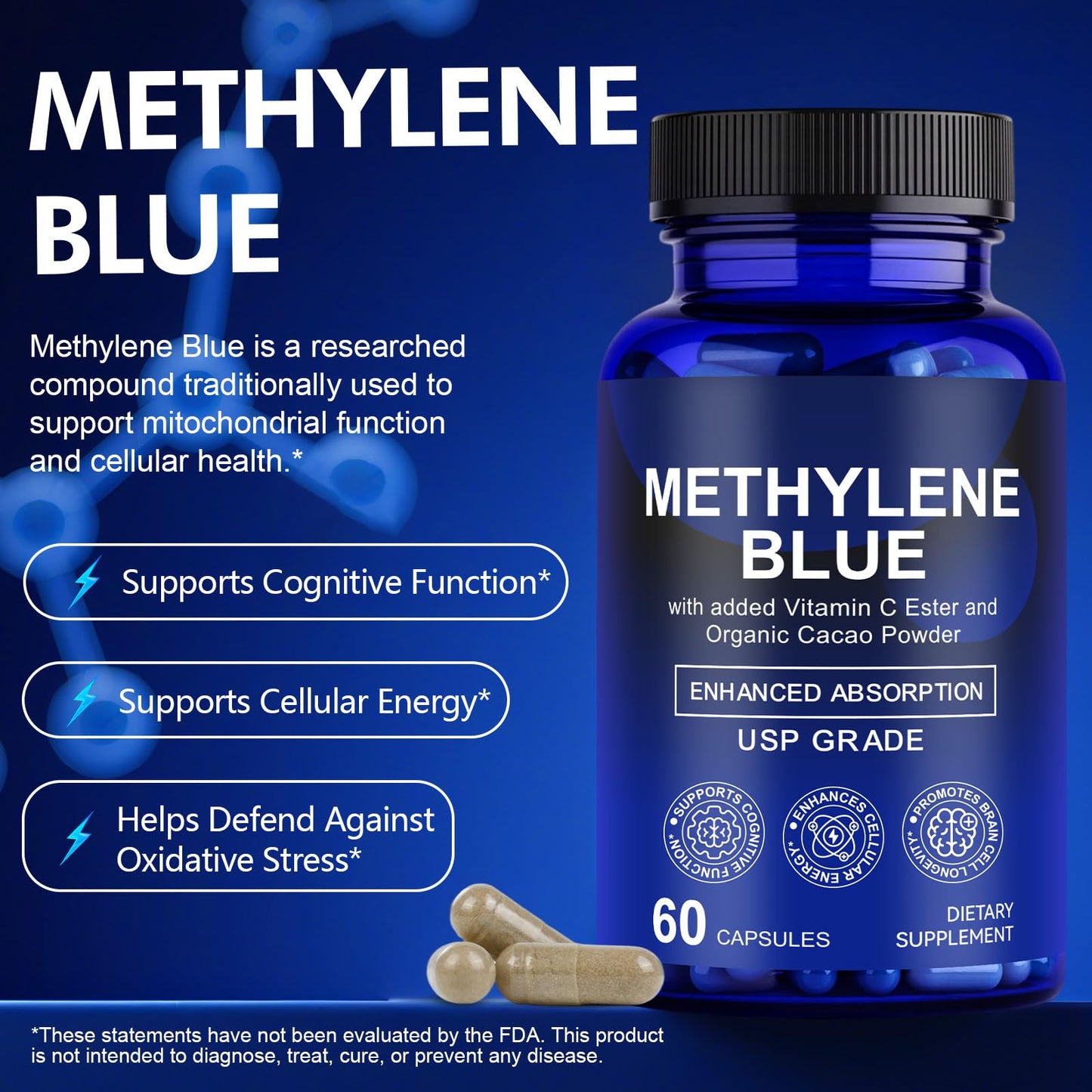 Feeliville Methylene Blue Capsules 60 Count