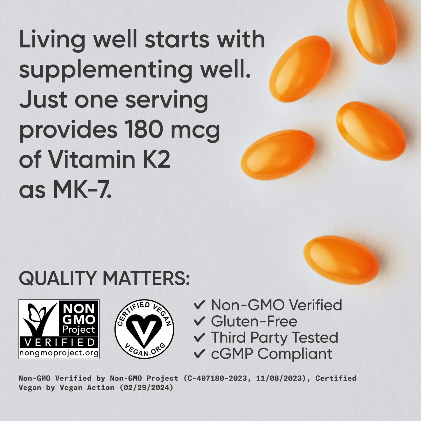 Sports Research Vitamin K2 (MK-7) 180mcg w/Coconut MCT Oil Softgels, 60 Count