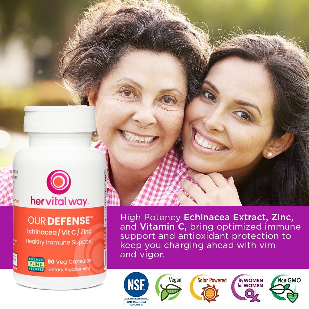 Her Vital Way Our Defense Immune Support Supplement - Echinacea, Vitamin C, and Zinc Supplement - Premium Immune Booster for Adults, 90 Capsules