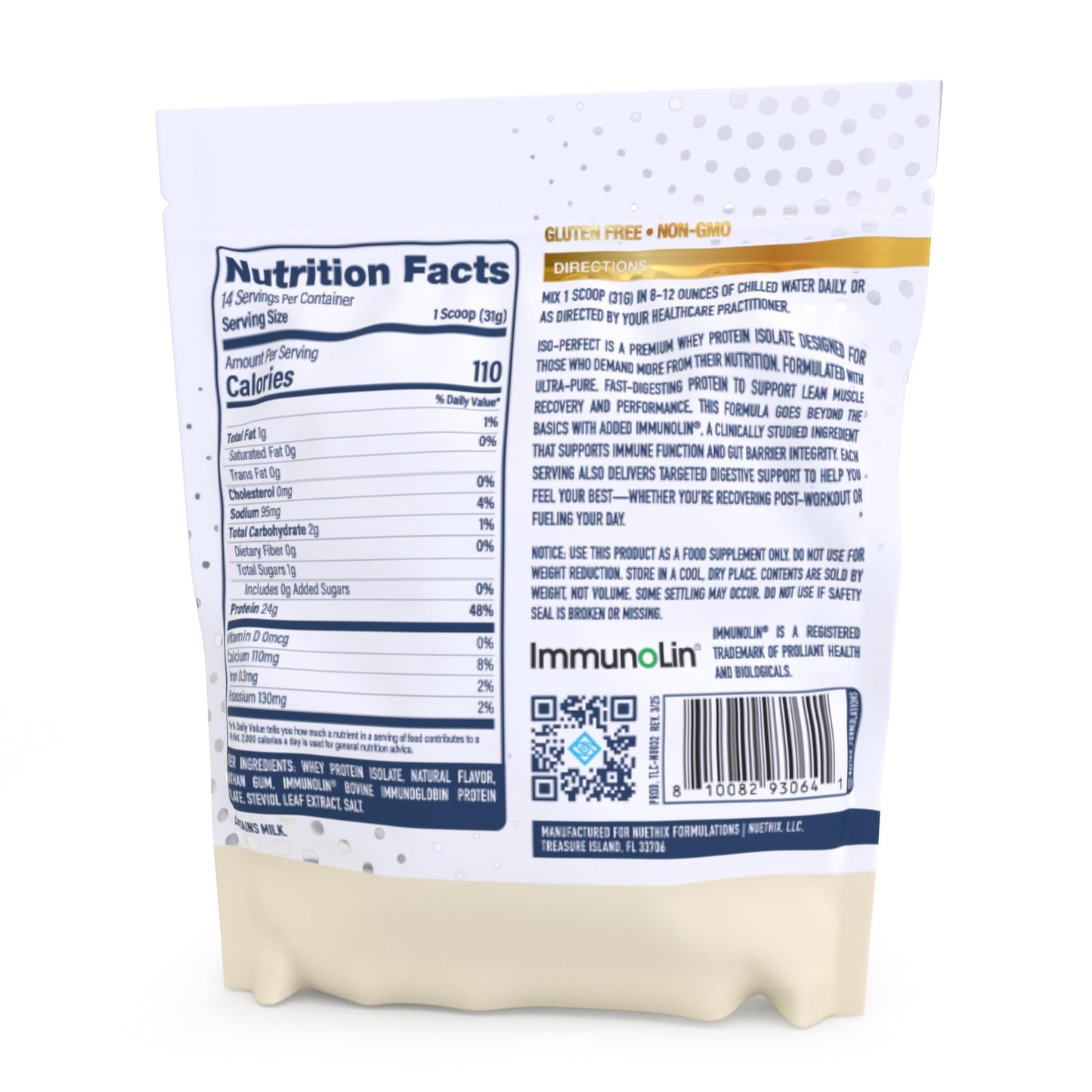 NuEthix Formulations ISO-Perfect with Digestive Support Whey Protein Powder, Vanilla, 16 Servings