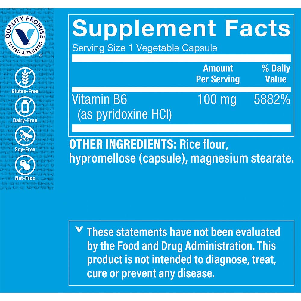 The Vitamin Shoppe Vitamin B6 100mg Capsule, 300 Count