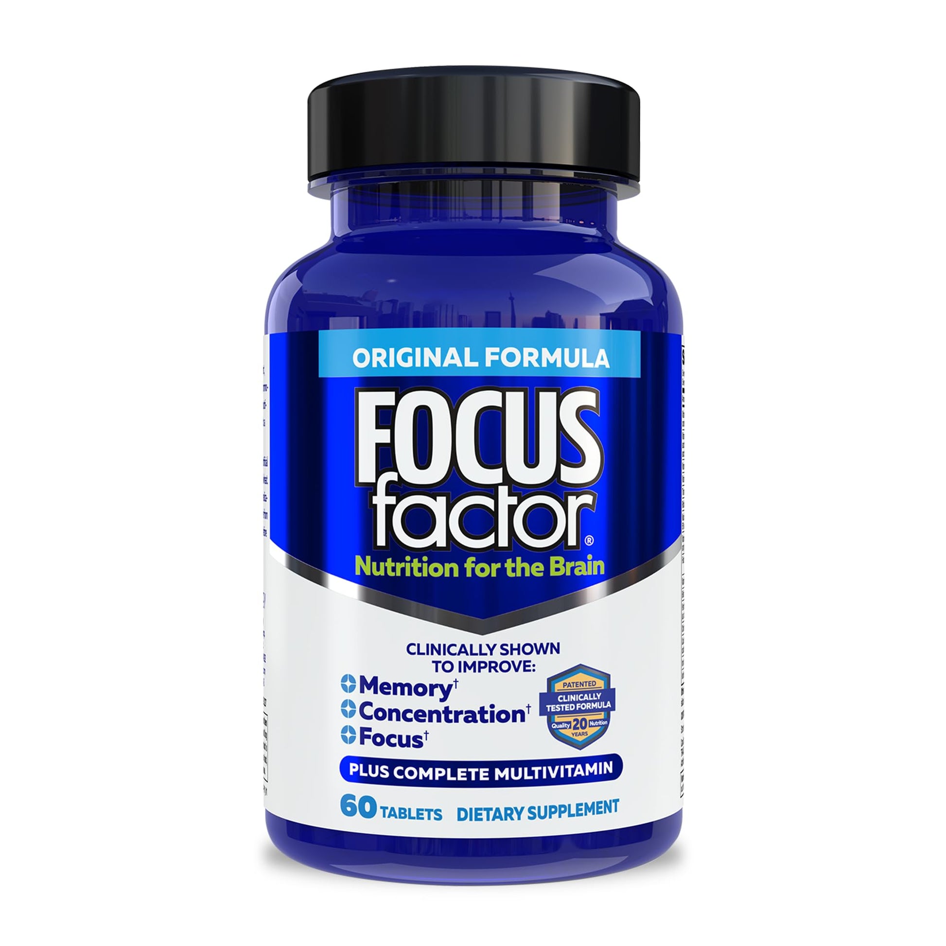 Focus Factor Nutrition for The Brain, Improved Memory & Concentration Brain Supplement, Complete Multivitamin with Vitamins B6, B12, D, Bacopa Monnieri & Tyrosine Tablets, 60 Tablets