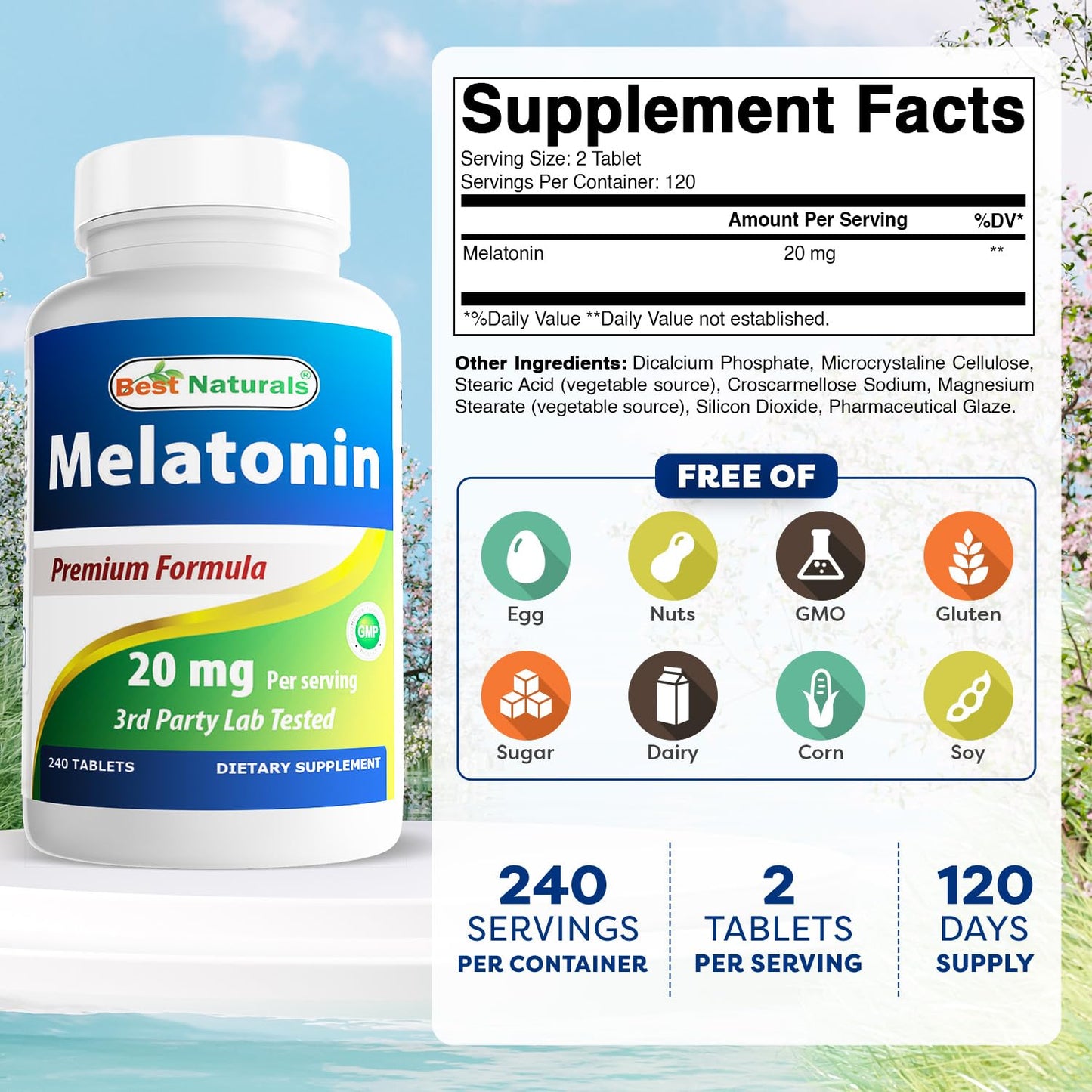Best Naturals Melatonin 20mg Tablets 480