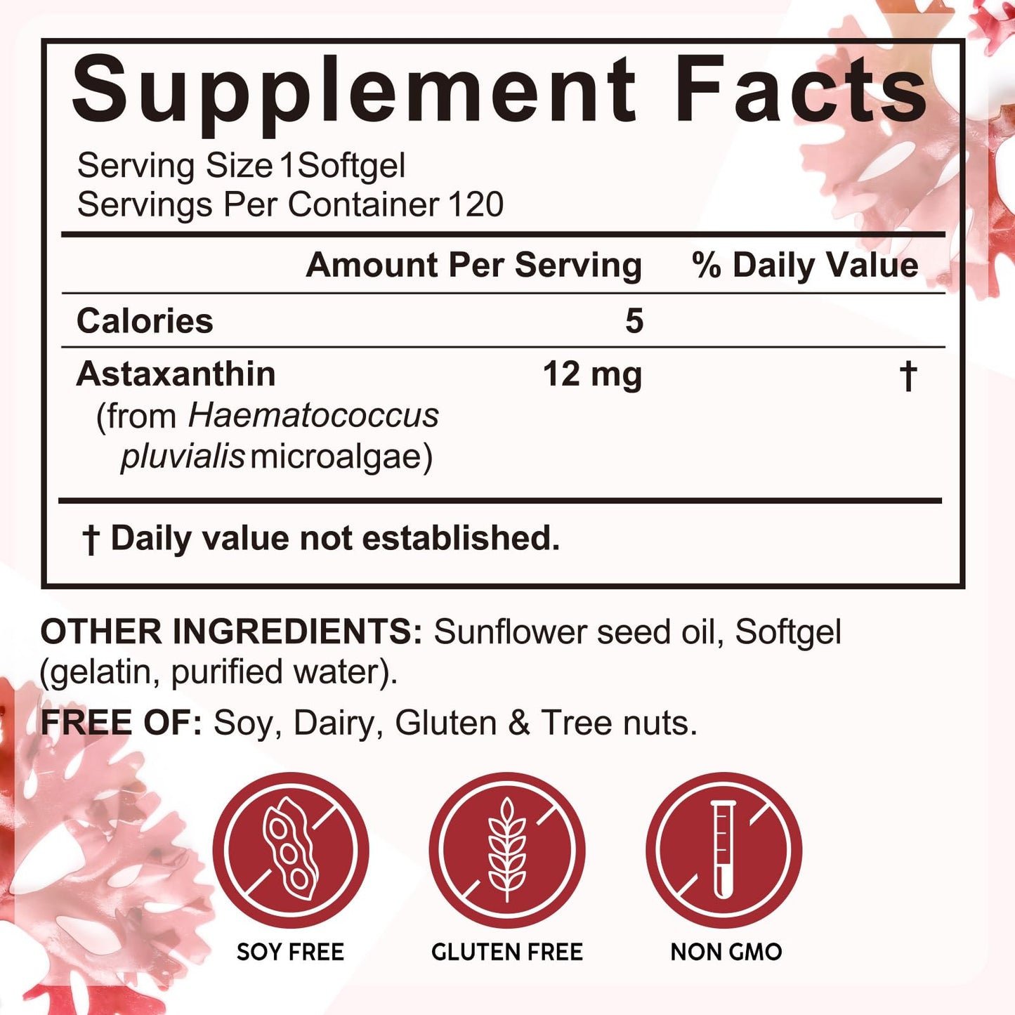 AIQIUSHA Astaxanthin Supplements 12mg with Coconut Oil Gummies 120 Count