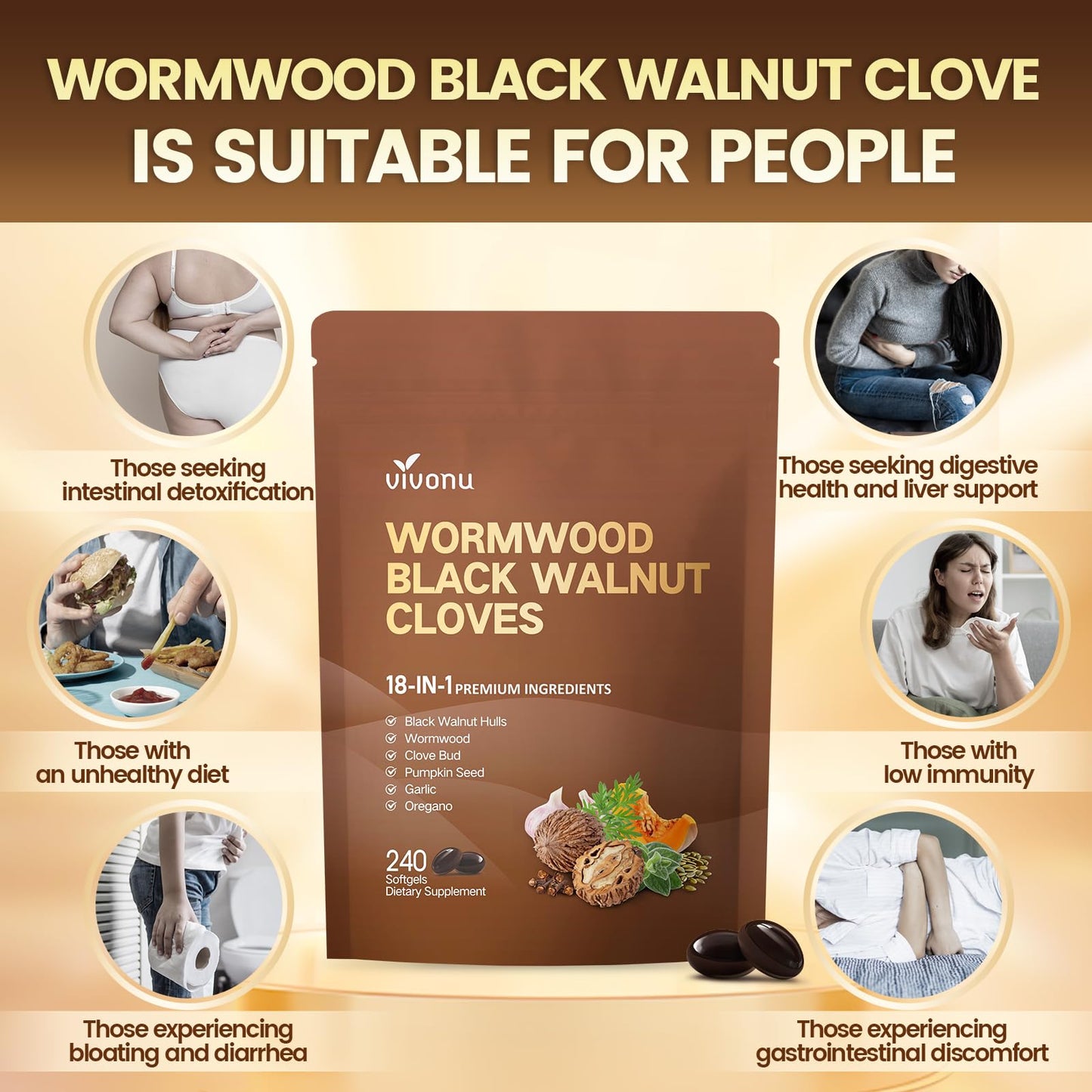 VivoNu 18-in-1 Black Walnut Wormwood Cleanse Softgel 3 Bags