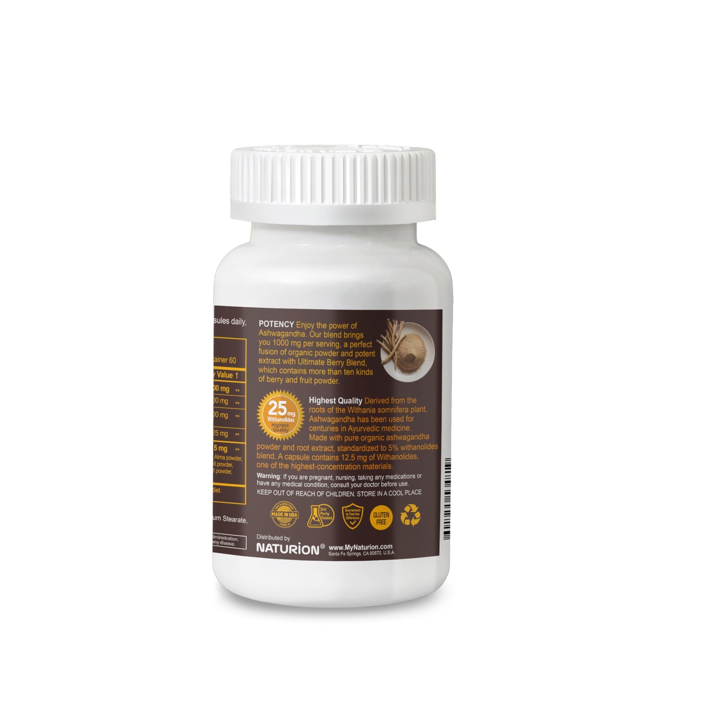 NATURION Ashwagandha Max Organic Ashwagandha Powder & Root Extract with Ultimate Berry Blend Capsules 120