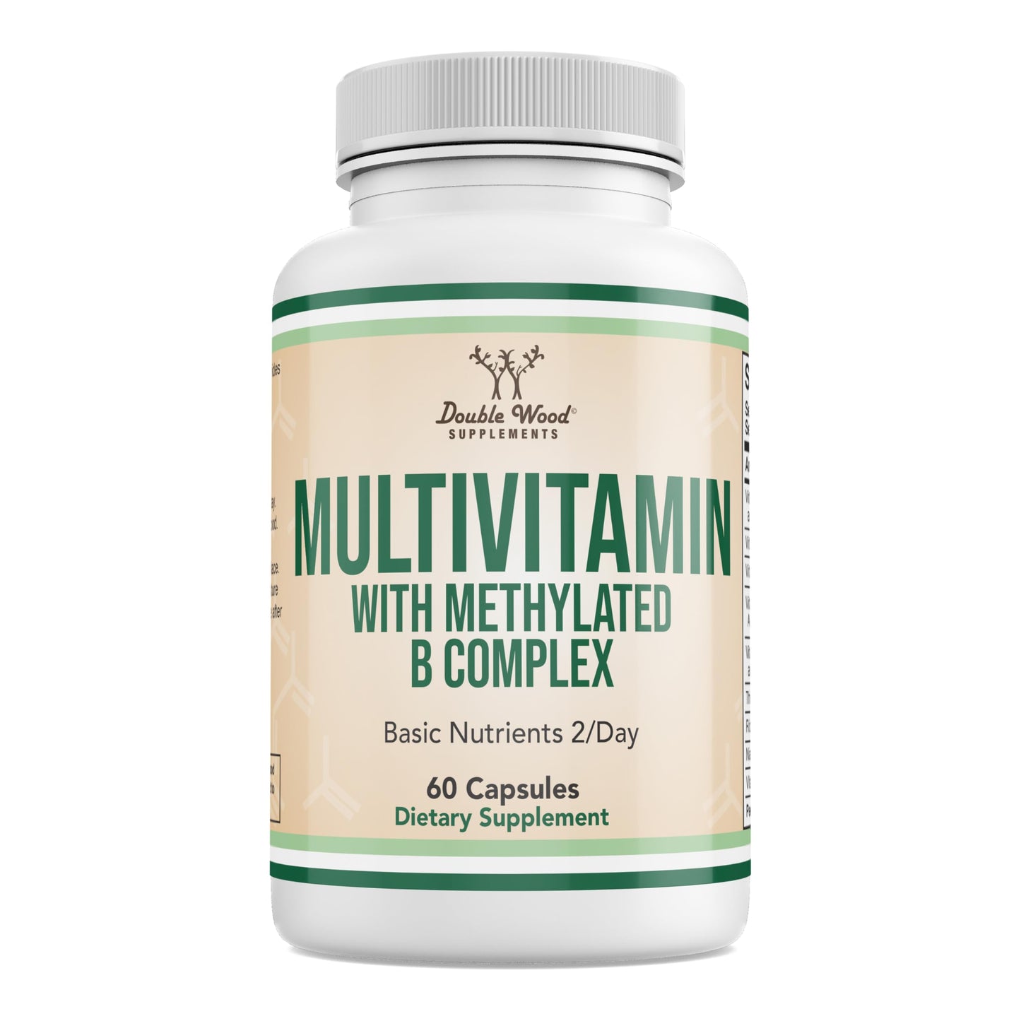 Double Wood Supplements Multivitamin with Methylated B Complex, 20-in-1 Formula, Comprehensive Daily Multi-Vitamin & Mineral Formula, 60 Capsules