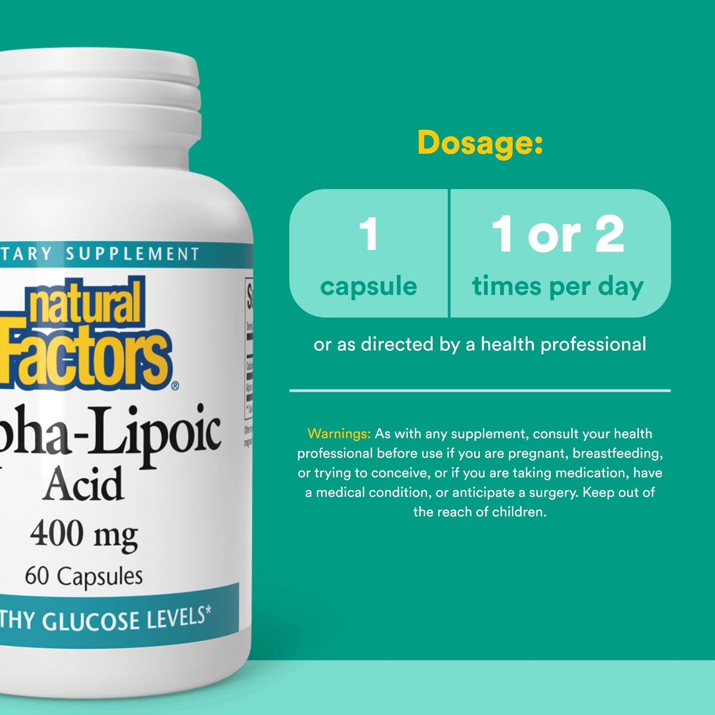 Natural Factors Alpha-Lipoic Acid 400 mg Capsule, 60 Capsules