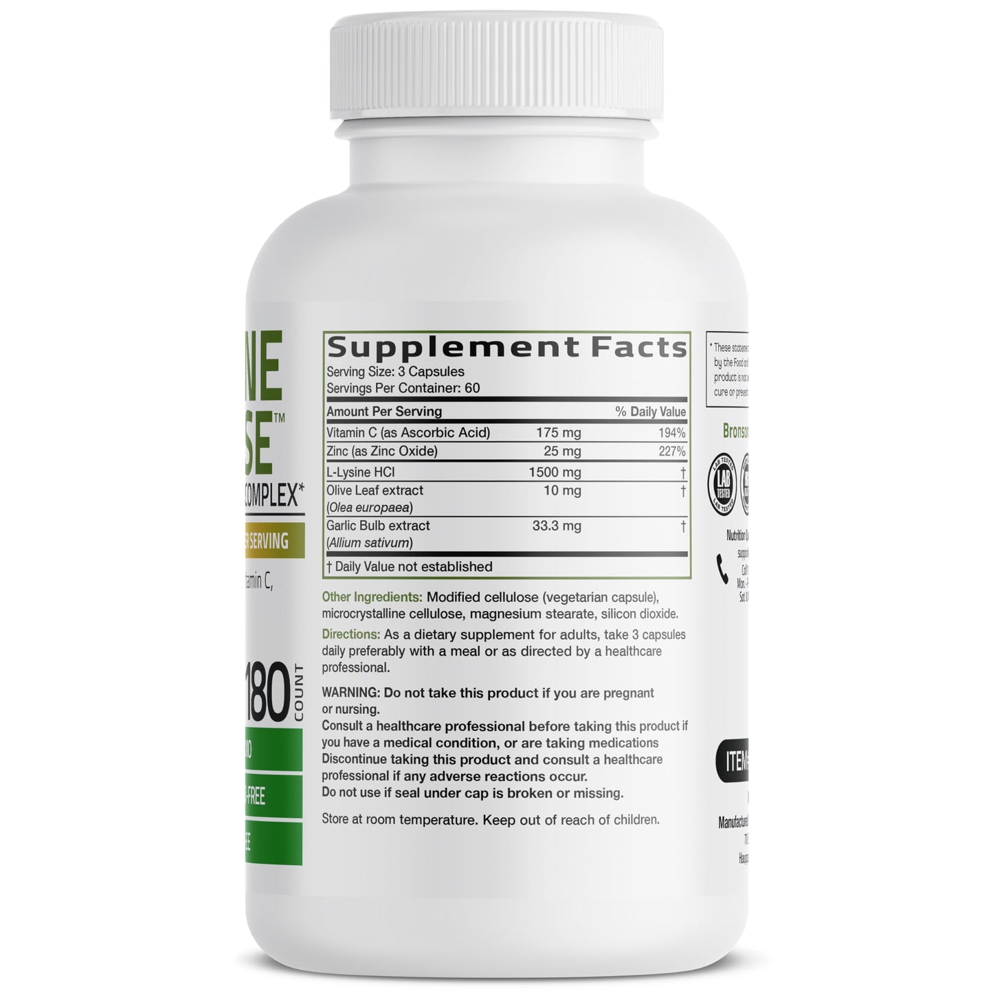 Bronson L-Lysine Defense Immune Support Complex Capsules 180
