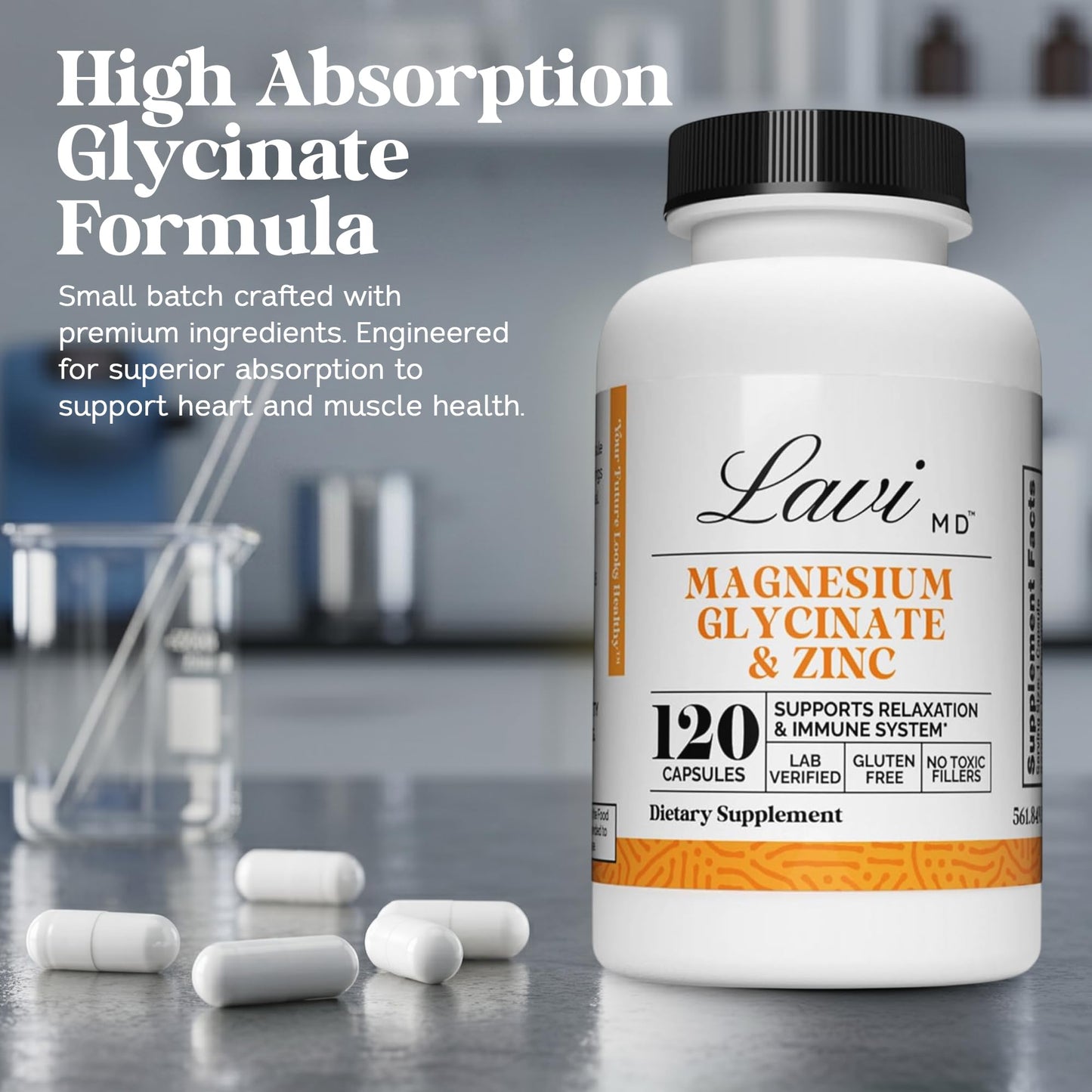 LaviMD Magnesium Glycinate Zinc Capsules 120 Count