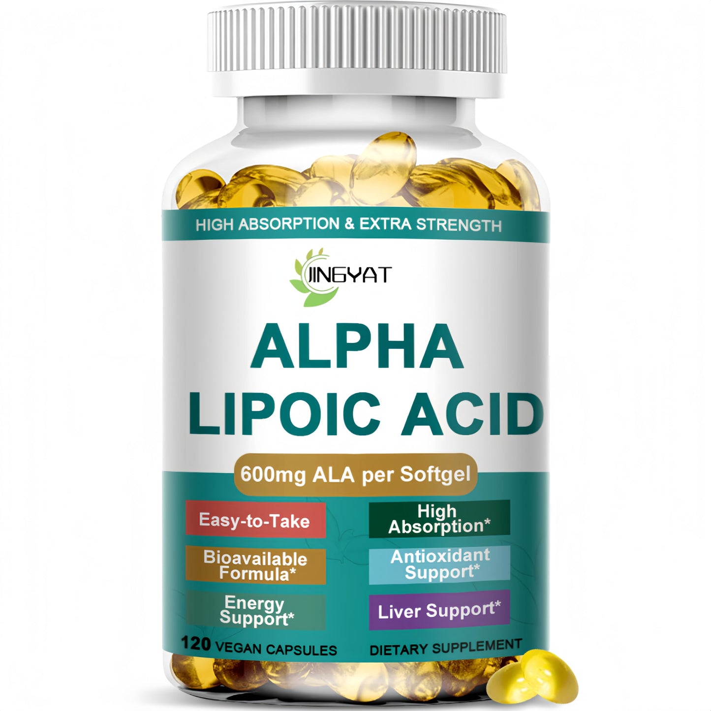 JINGYAT Alpha Lipoic Acid 600mg Softgels, 120 Count