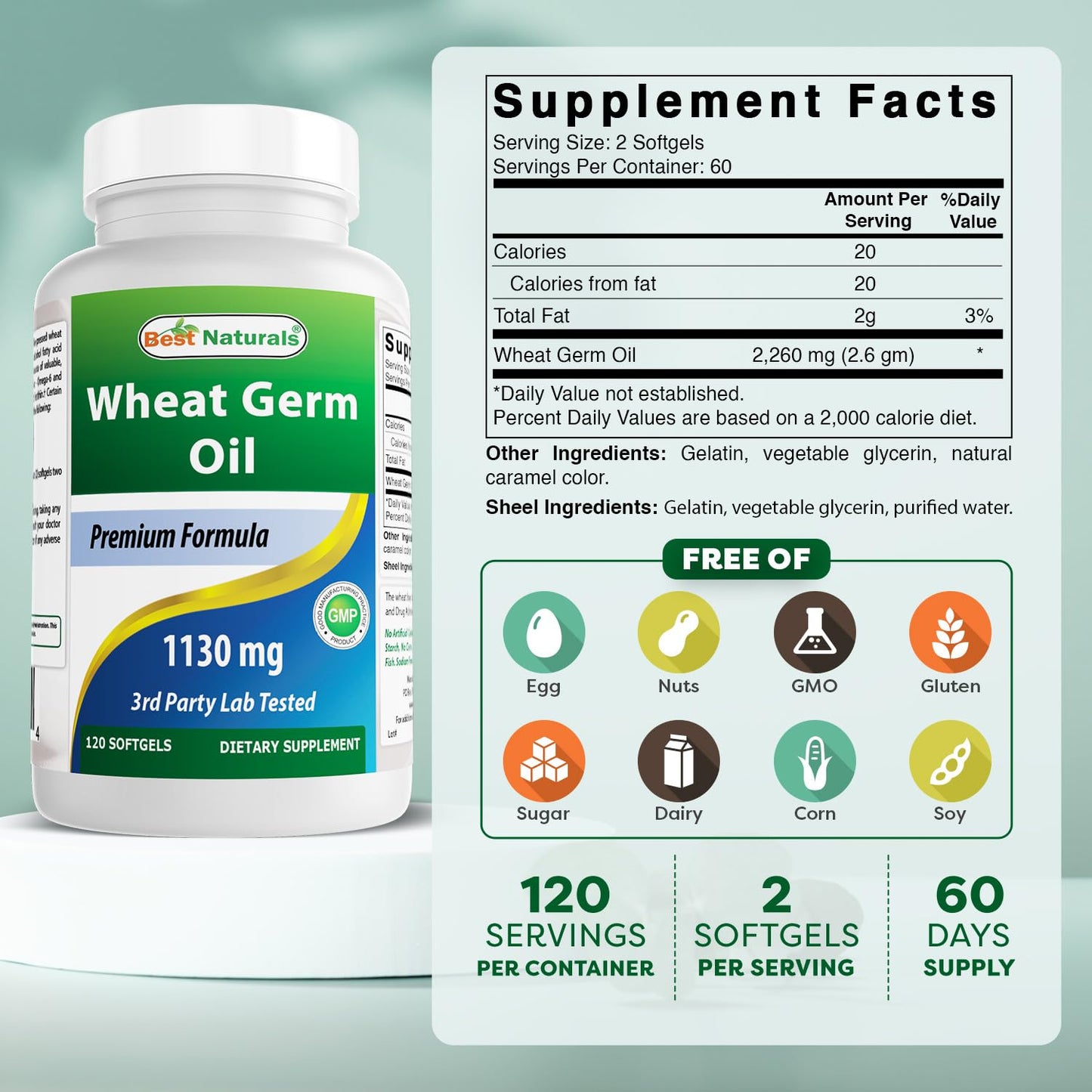 Best Naturals Wheat Germ Oil 1130 mg Softgels, 360 Count