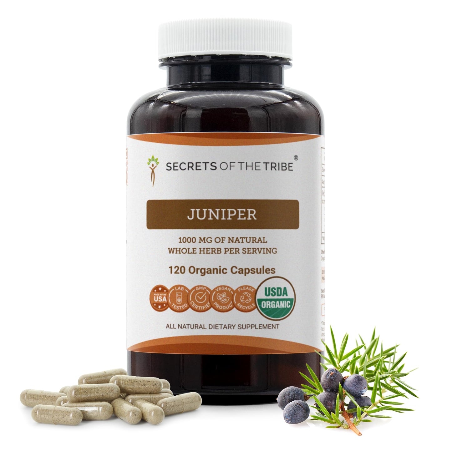 Secrets of the Tribe Juniper 1000 mg Juniperus communis Dried Berry Capsules, 120 Count