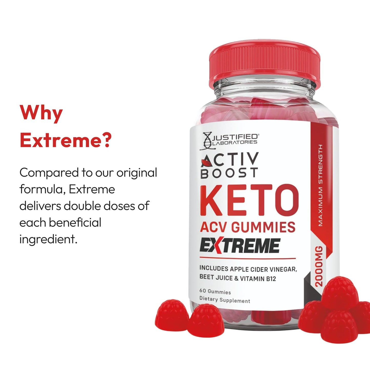 Justified Laboratories Activ Boost Keto ACV Gummies Extreme (2000 mg) - 60 Count Gummies