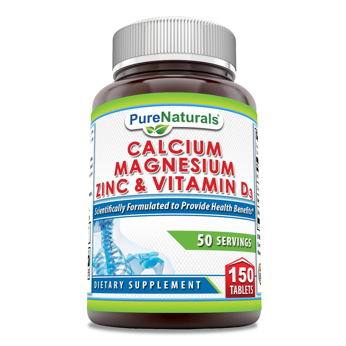Pure Naturals Calcium Magnesium Zinc Vitamin D3 Supplement Tablets 150 Count