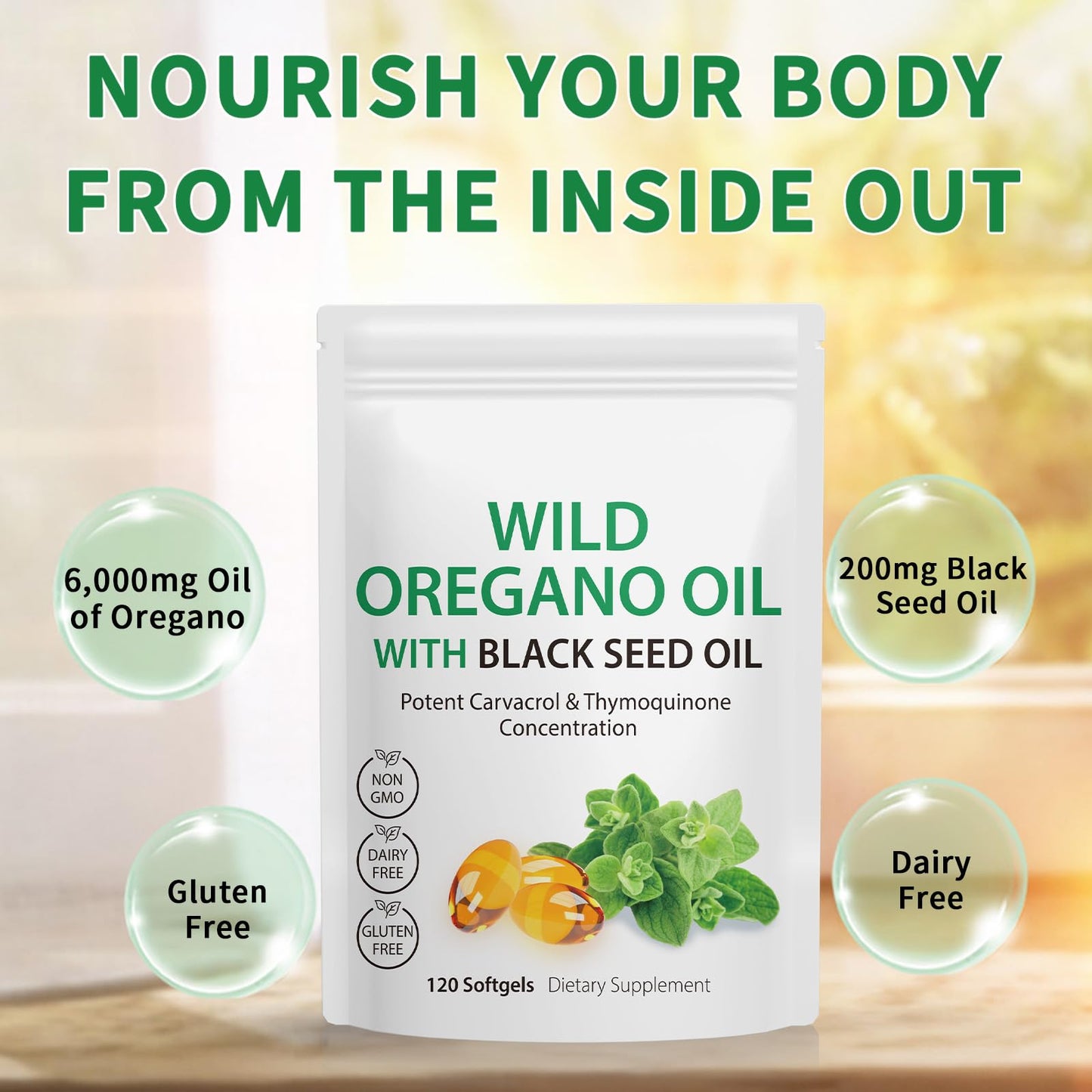 Nyloriaine Oil of Oregano with Black Seed Oil Capsules 120 Count