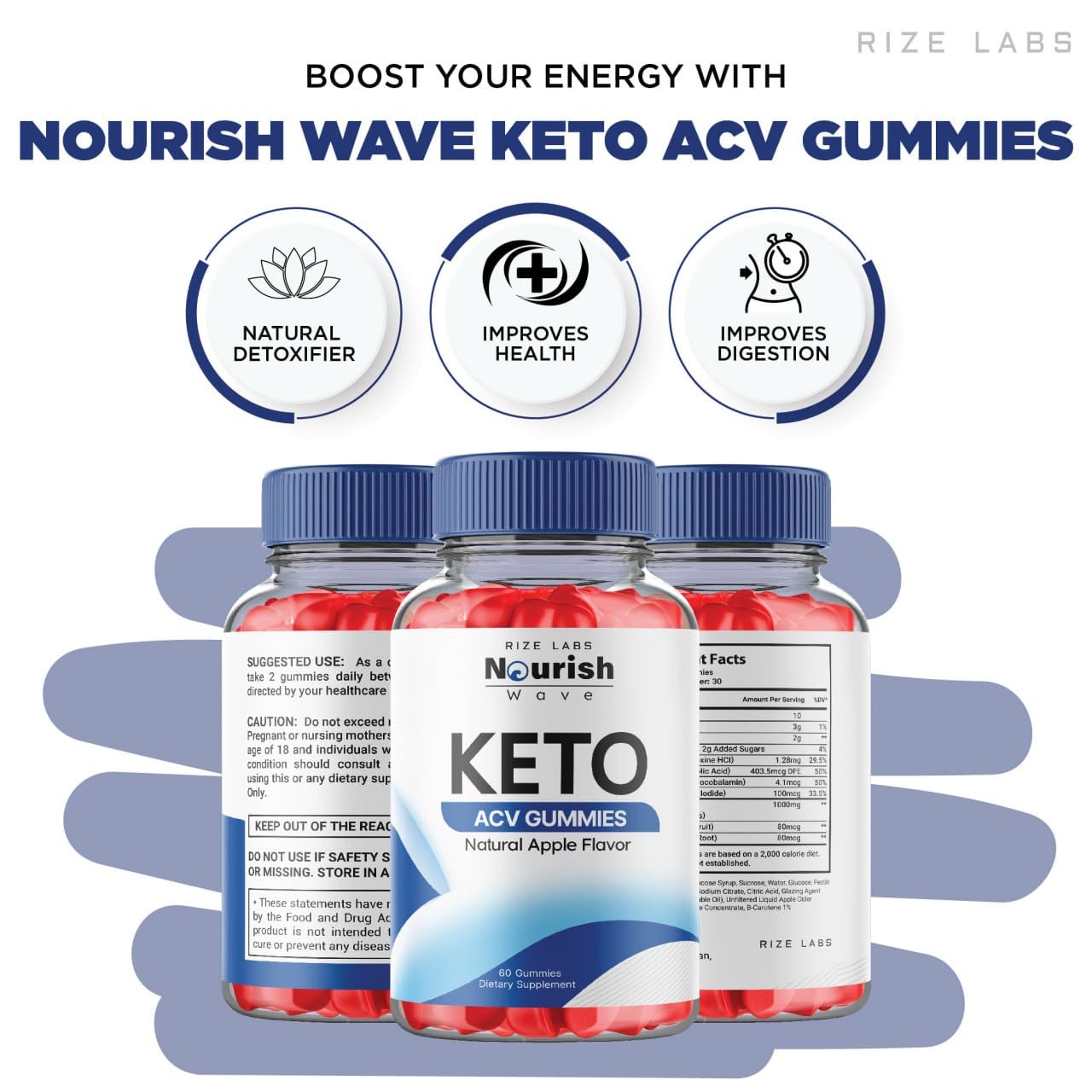 Rize Labs Nourish Wave Keto ACV Gummies, 60 Count