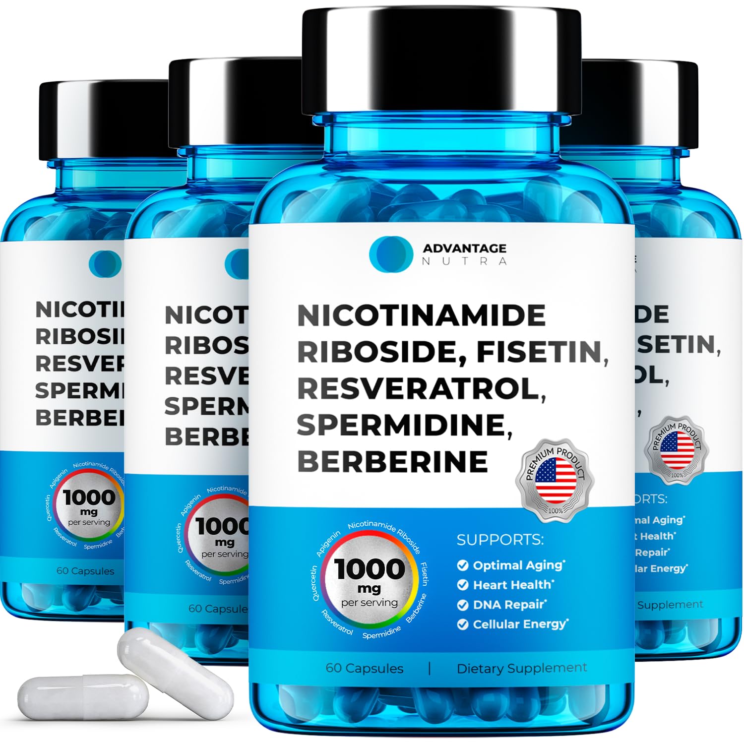 AdvantageNutra Liposomal Nicotinamide Riboside NR Supplement with Resveratrol, Capsule, 240 Count