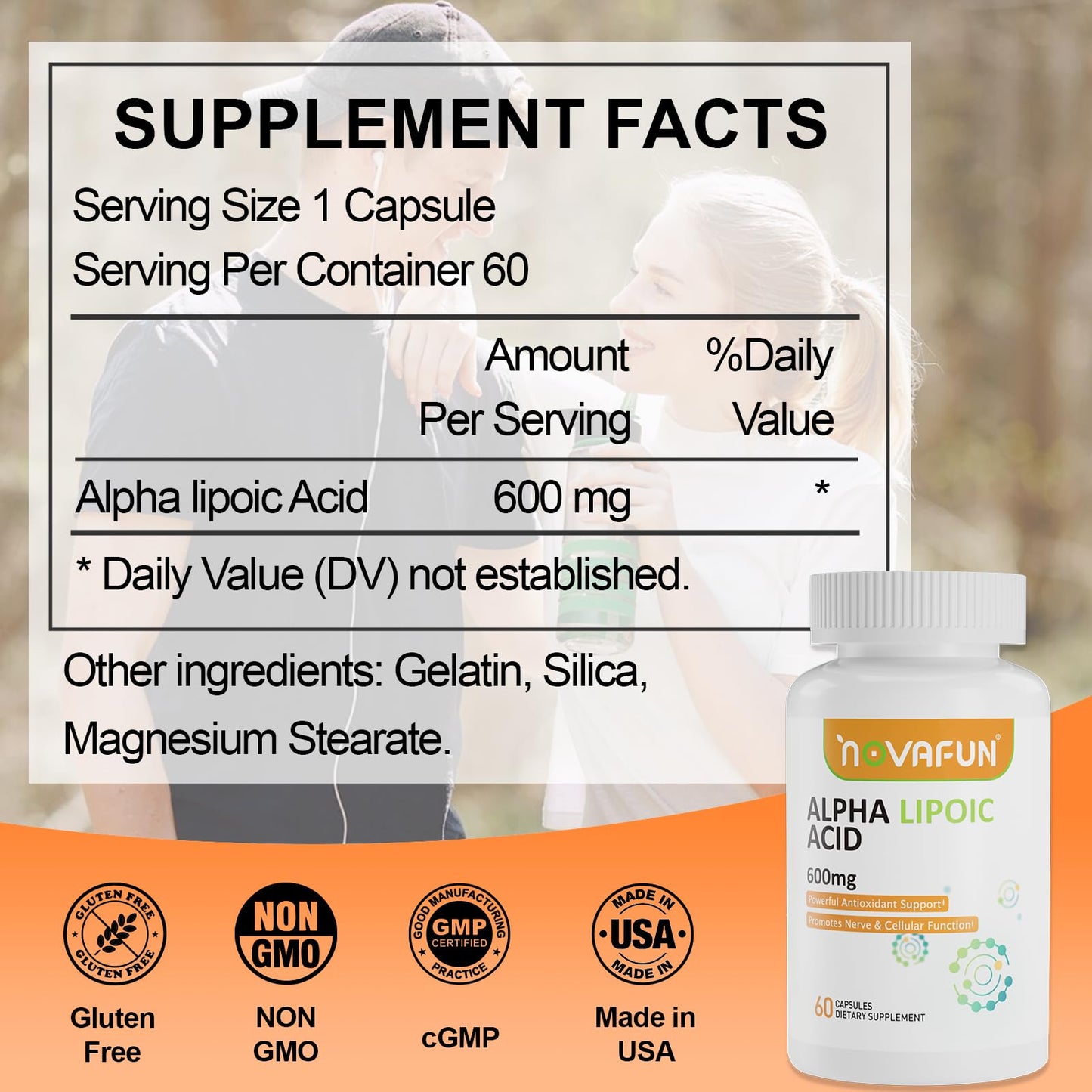 Novafun Alpha-Lipoic Acid 600mg Capsules, 60 Count