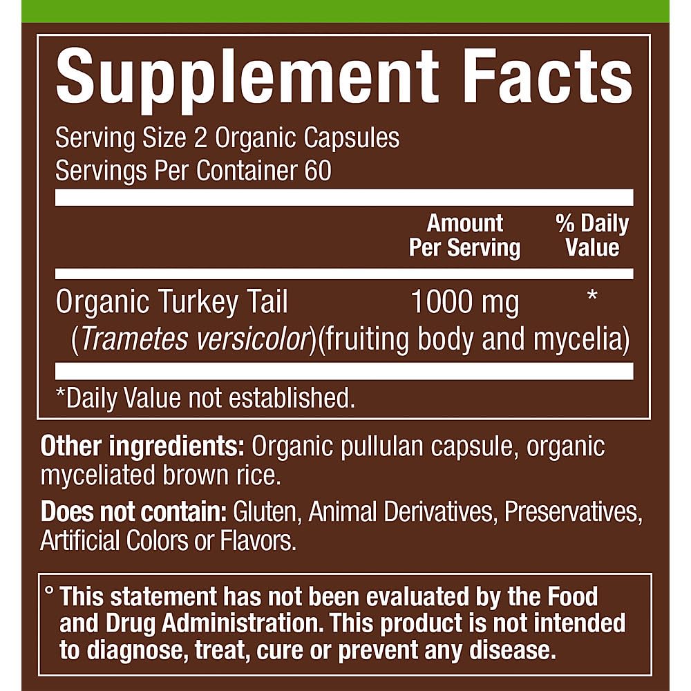 PLNT Organic Turkey Tail Mushroom Herbal Formula for Immune Support Capsules 120 Count