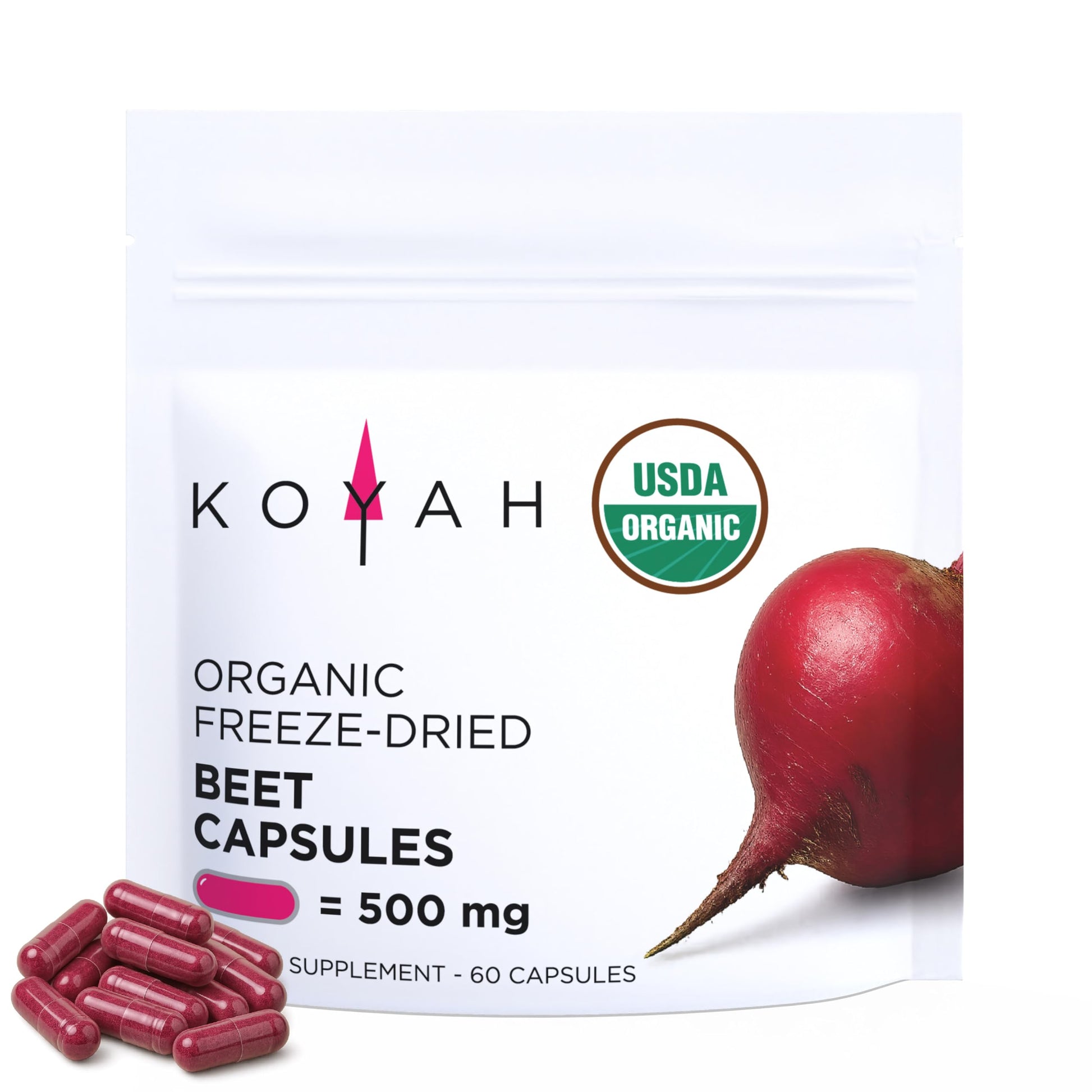 KOYAH Organic Beet Capsules, Freeze-Dried, 60 Capsules