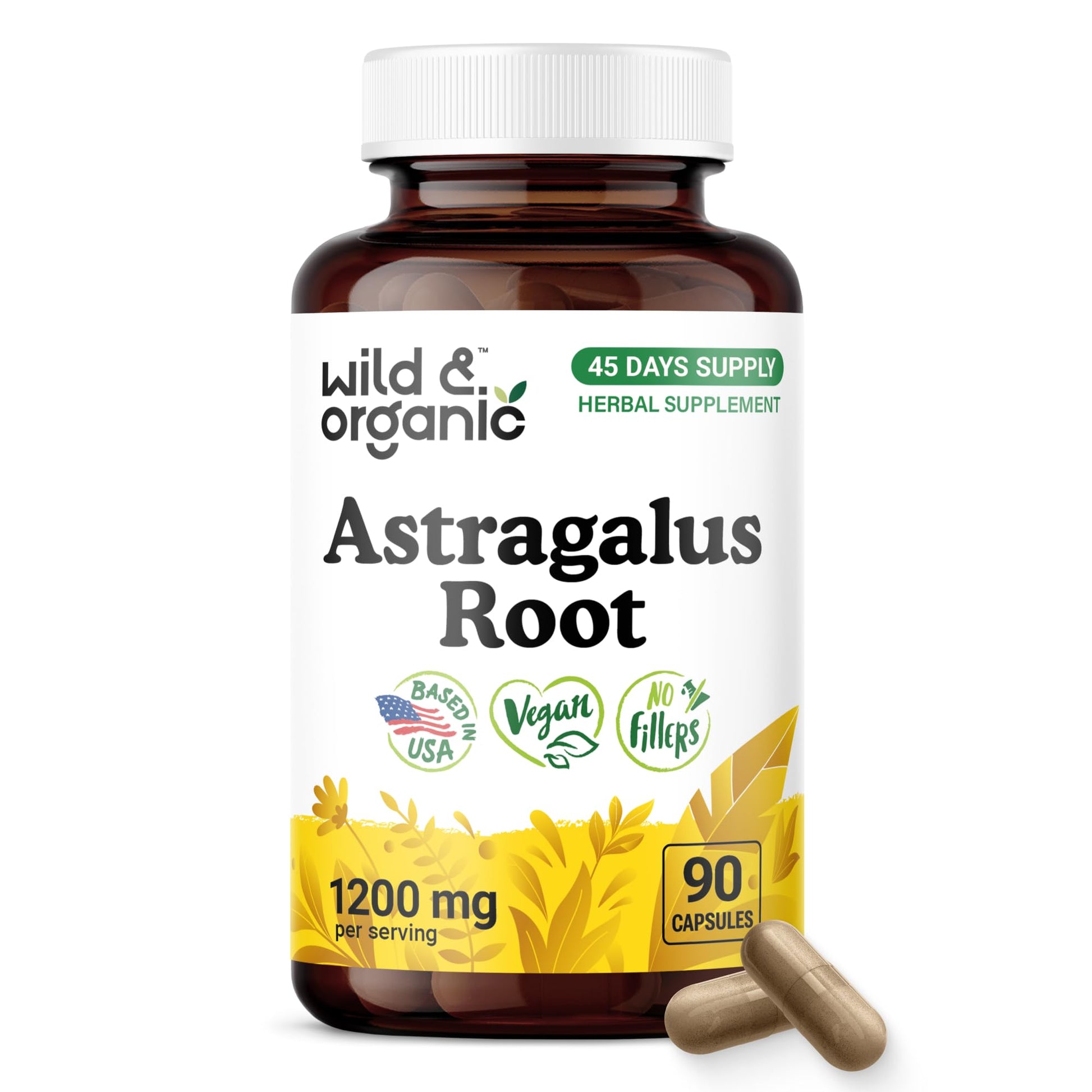 Wild & Organic Astragalus 1200 mg Capsules, 60 Count