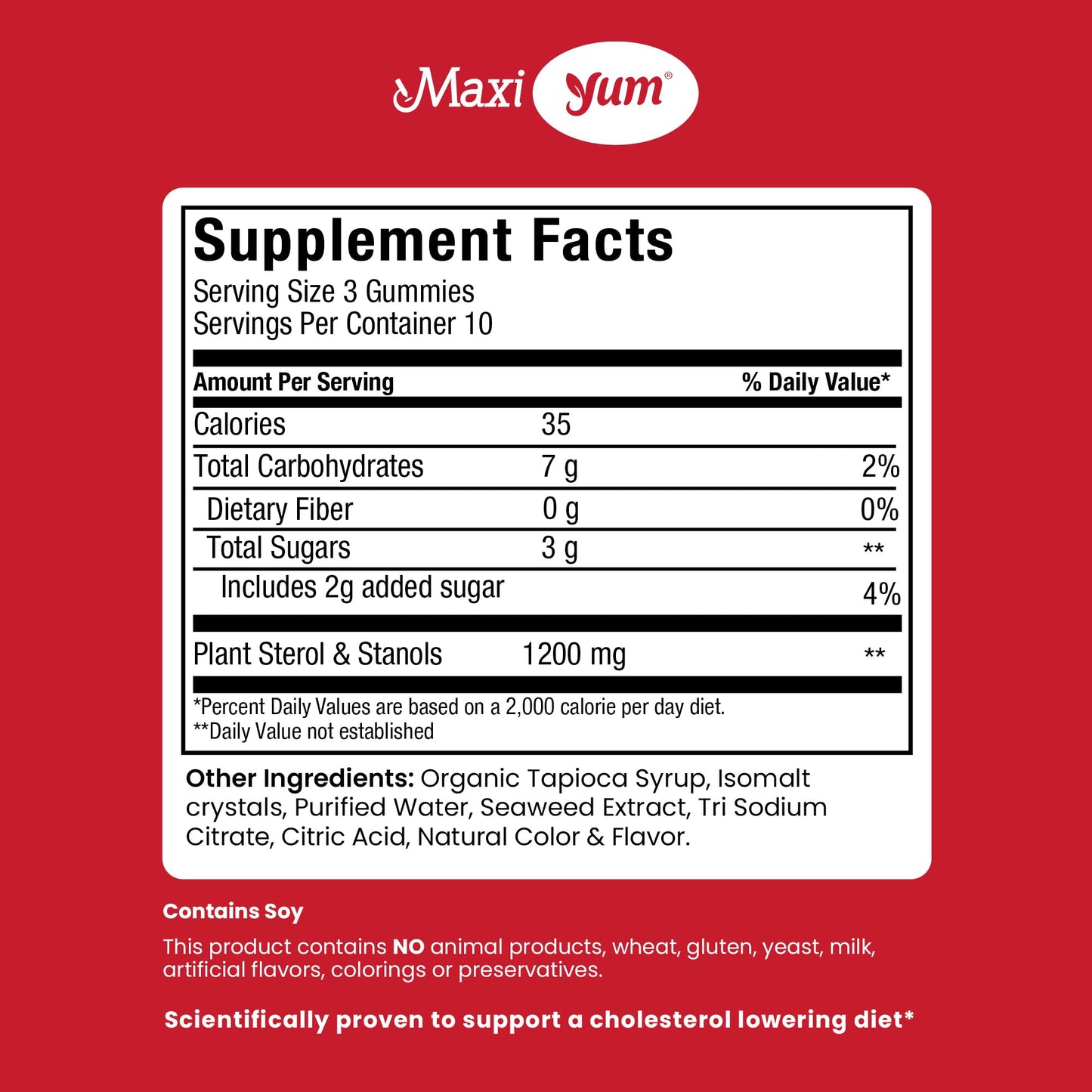 Maxi Health Cholesterol Gummies for Adults – 1200mg Plant Sterols and Stanols Supplements – Kosher and Gluten Free Healthy Cholesterol Supplements – Orange Flavor Gummies, 30 Count