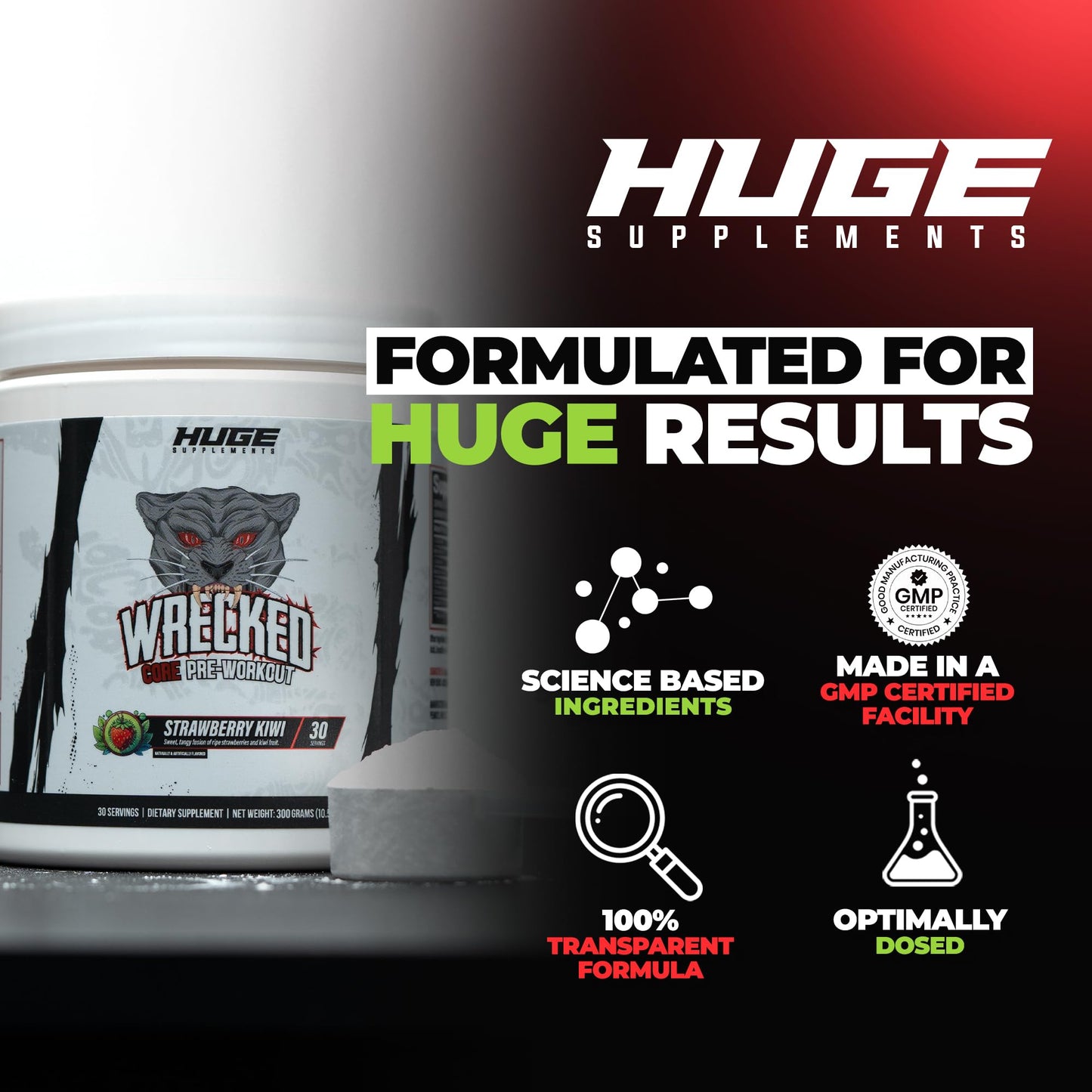 Huge Supplements Wrecked Core All-in-One Pre-Workout Powder, 30 Servings