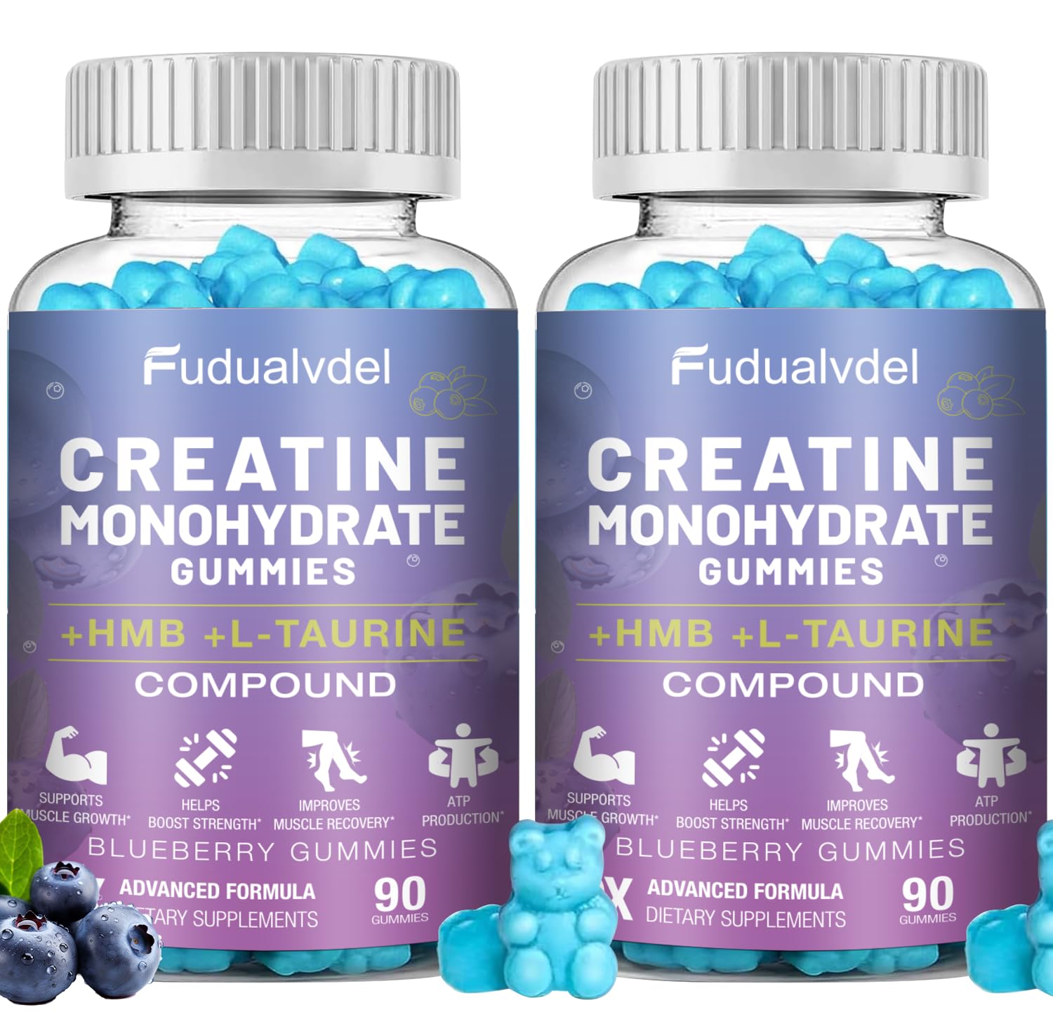 Fudualvdel Creatine HMB Monohydrate Gummies with L-Taurine and Vitamin B12, 180 Gummies