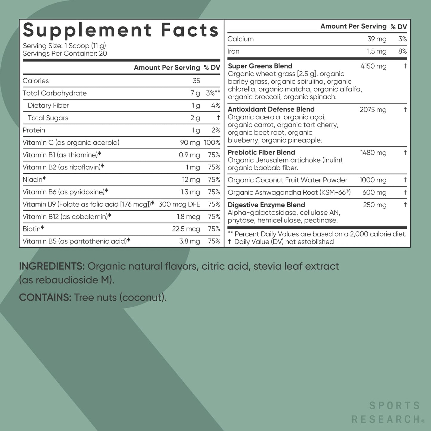 Sports Research Organic Greens Powder 7.76 Ounce