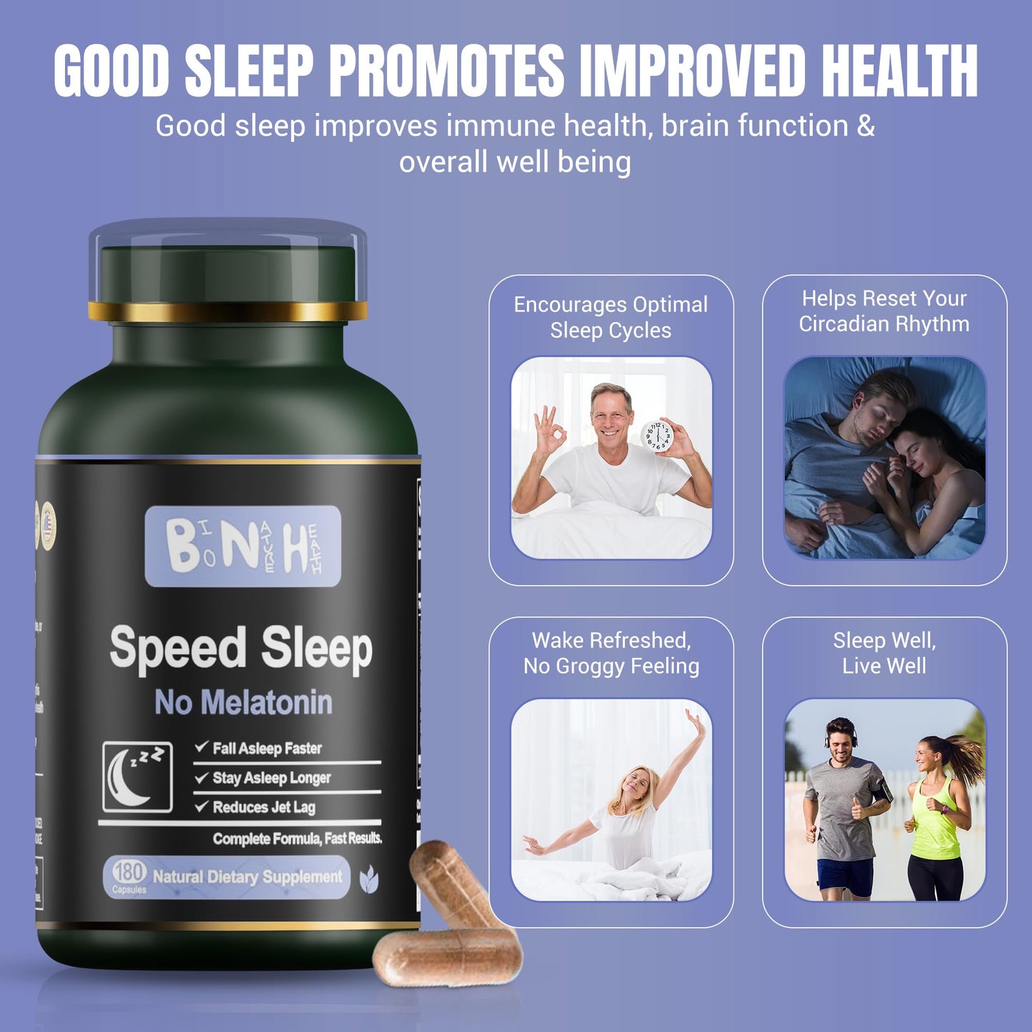BNH Speed Sleep Natural Melatonin-Free Sleep Aid 180 Capsules